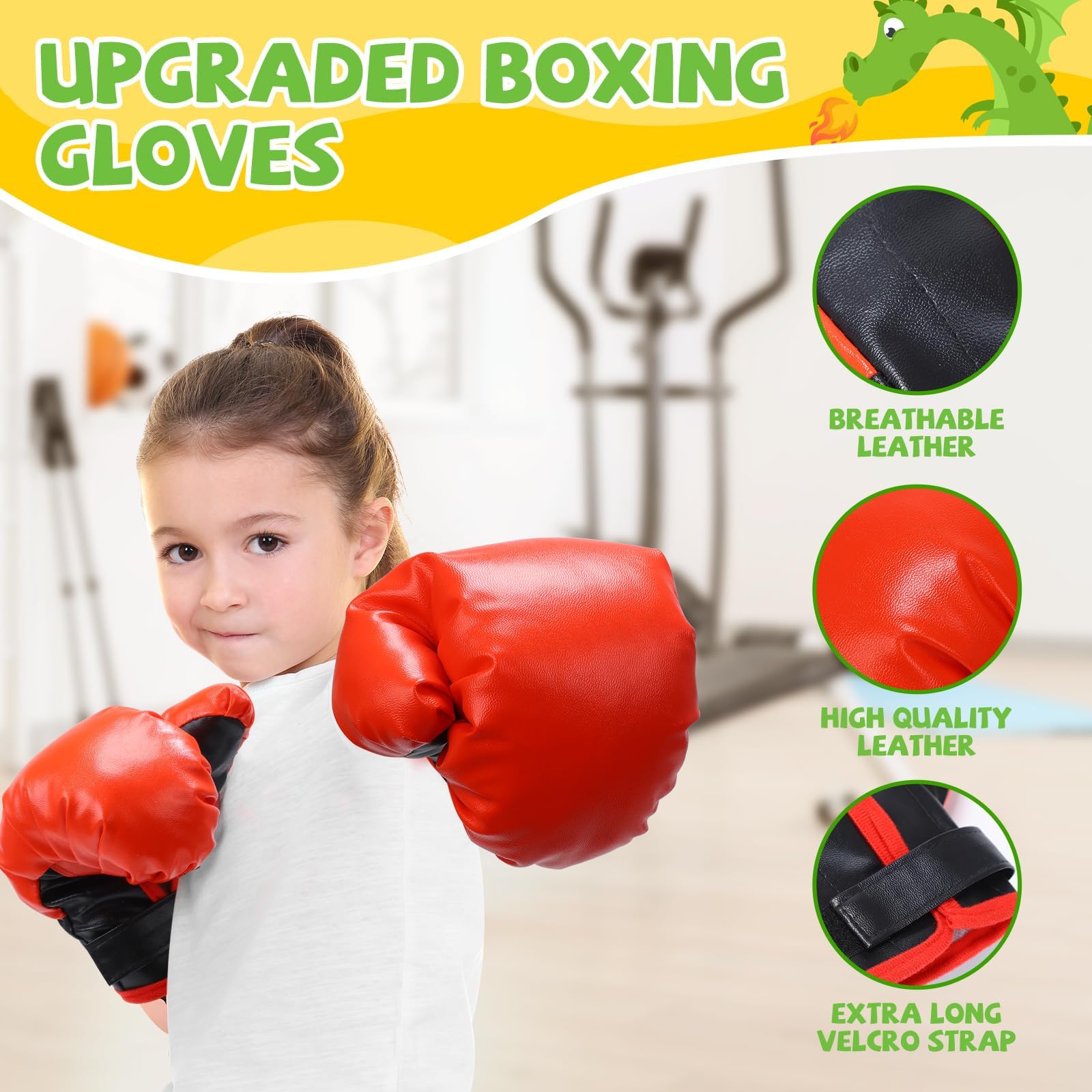 Inflatable Punching Bag for Kids - Shark & Dinosaur Standing Boxing Bag with Gloves (Ages 3-8) | Stable Kickboxing Training Toy for Boys & Girls | Perfect for Birthday Gifts, Indoor Exercise & Martial Arts Practice