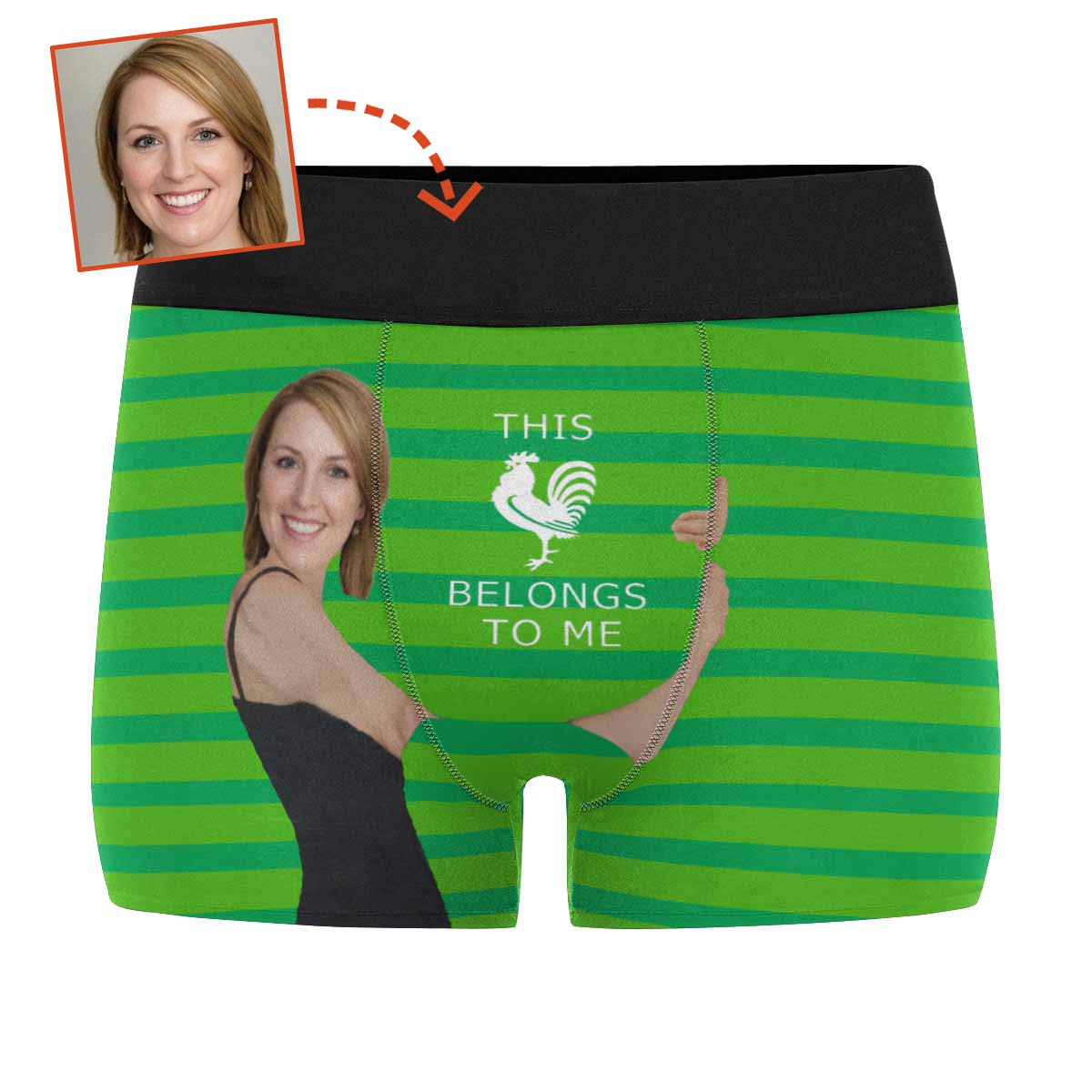 Custom Men's Boxer Briefs - Funny 'This Cock Belongs to Me' Print - Personalized Underwear with Wife Face Design - Perfect for Gifts, Anniversaries & Couples