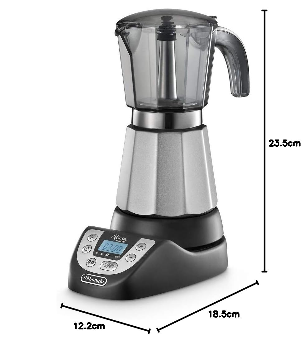 De'Longhi Alicia Plus EMKP 63.B Electric Moka Pot Coffee Maker, 550W, Independent, Black & Silver - Perfect for Home, Office, and Espresso Lovers