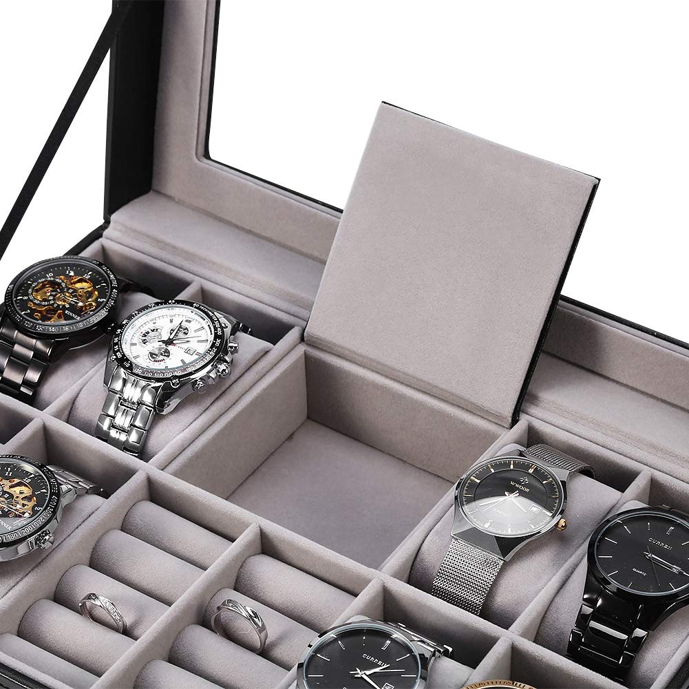 8+2 Watch Storage Case with Jewelry Grids - Professional Organizer for Rings & Watches | Durable Travel & Home Display Case (US)