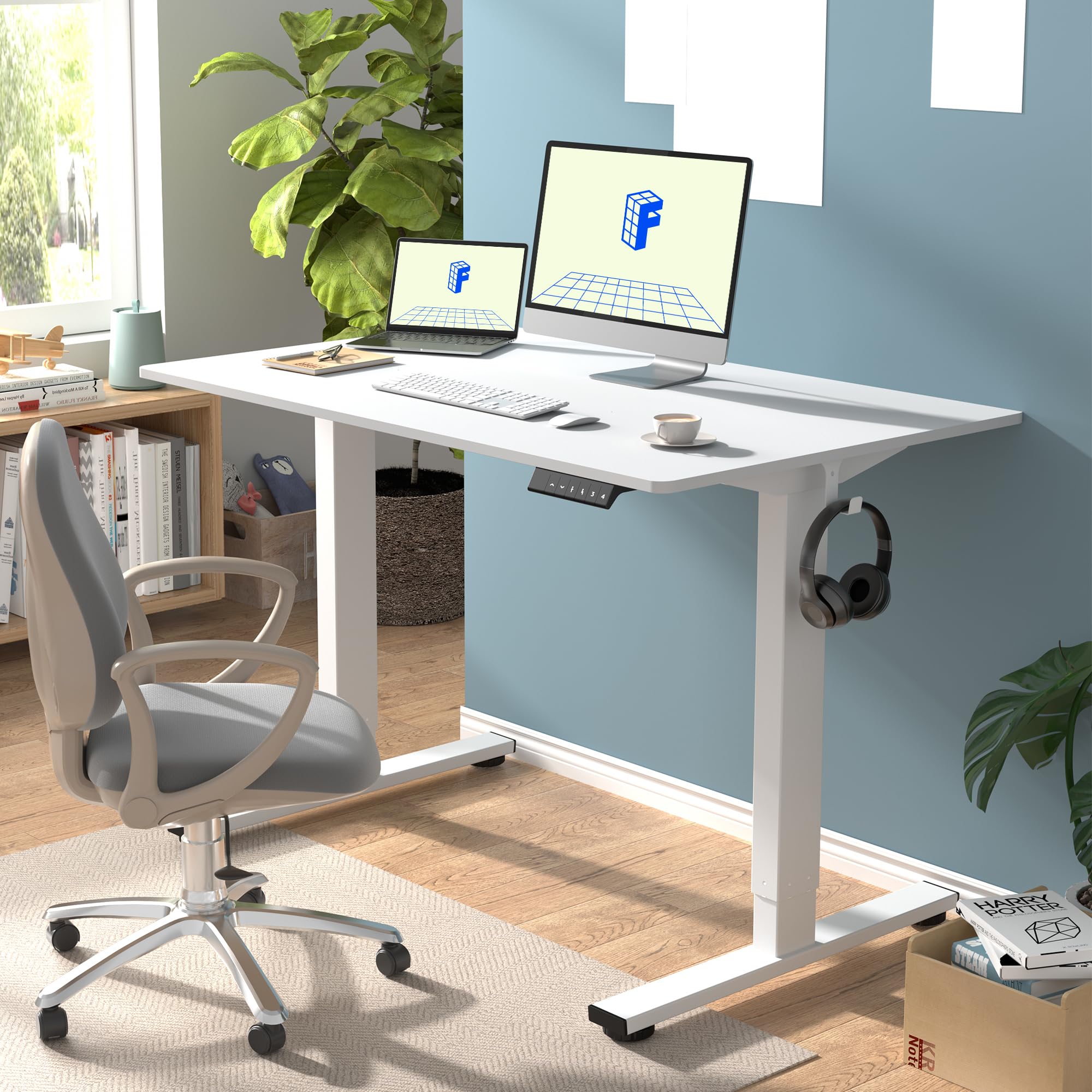 FLEXISPOT EN1 Electric Height Adjustable Standing Desk - 48 x 24 Inches Solid Desktop, Sit Stand Workstation for Home Office (White Frame & Desktop) | Perfect for Remote Work, Gaming & Study Setup