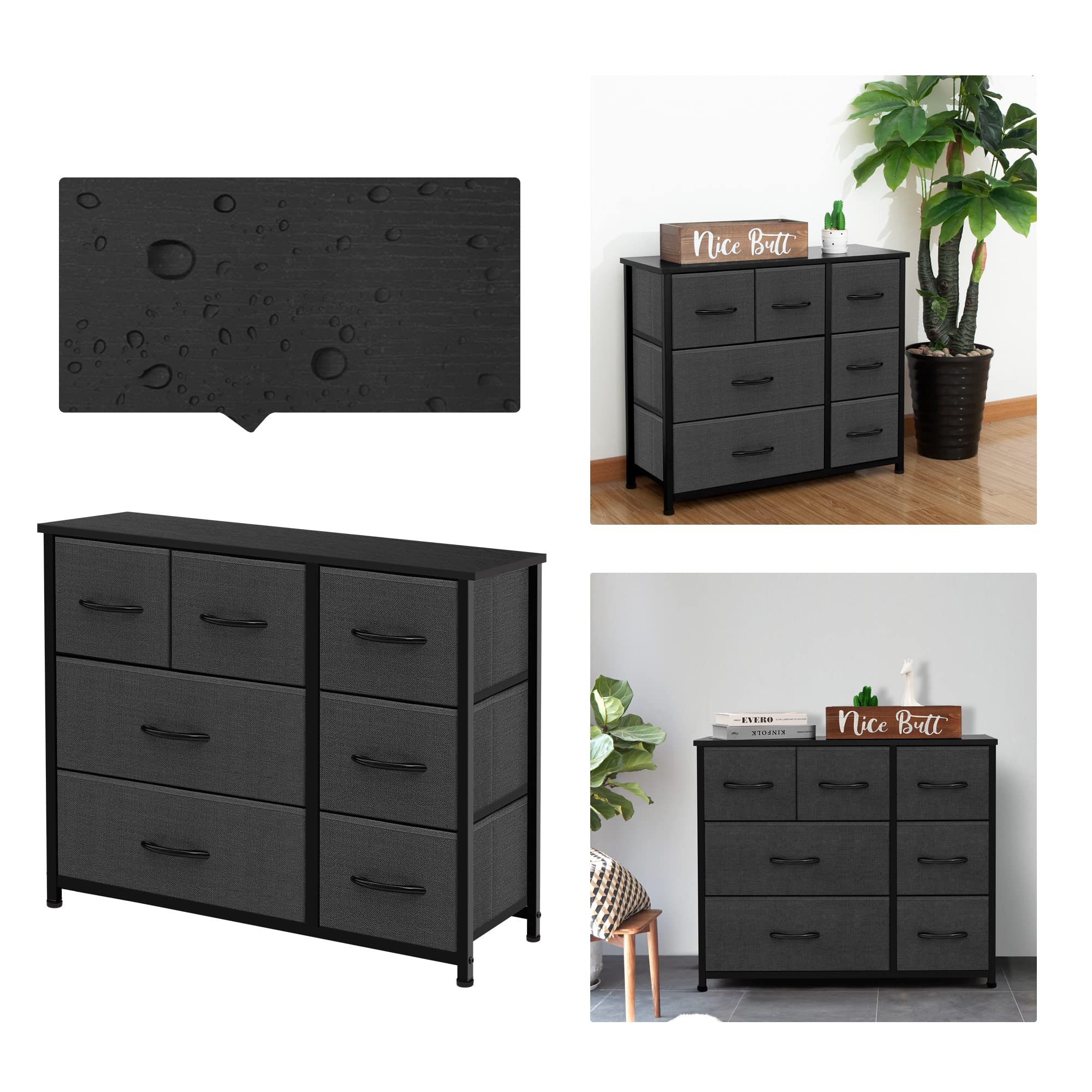 AZL1 Life Concept Dresser Storage Organizer - Large Standing Unit with 7 Removable Fabric Drawers for Bedroom, Office, Entryway, Living Room & Closet - Dark Grey - Perfect for Home Organization & Space Saving Solutions