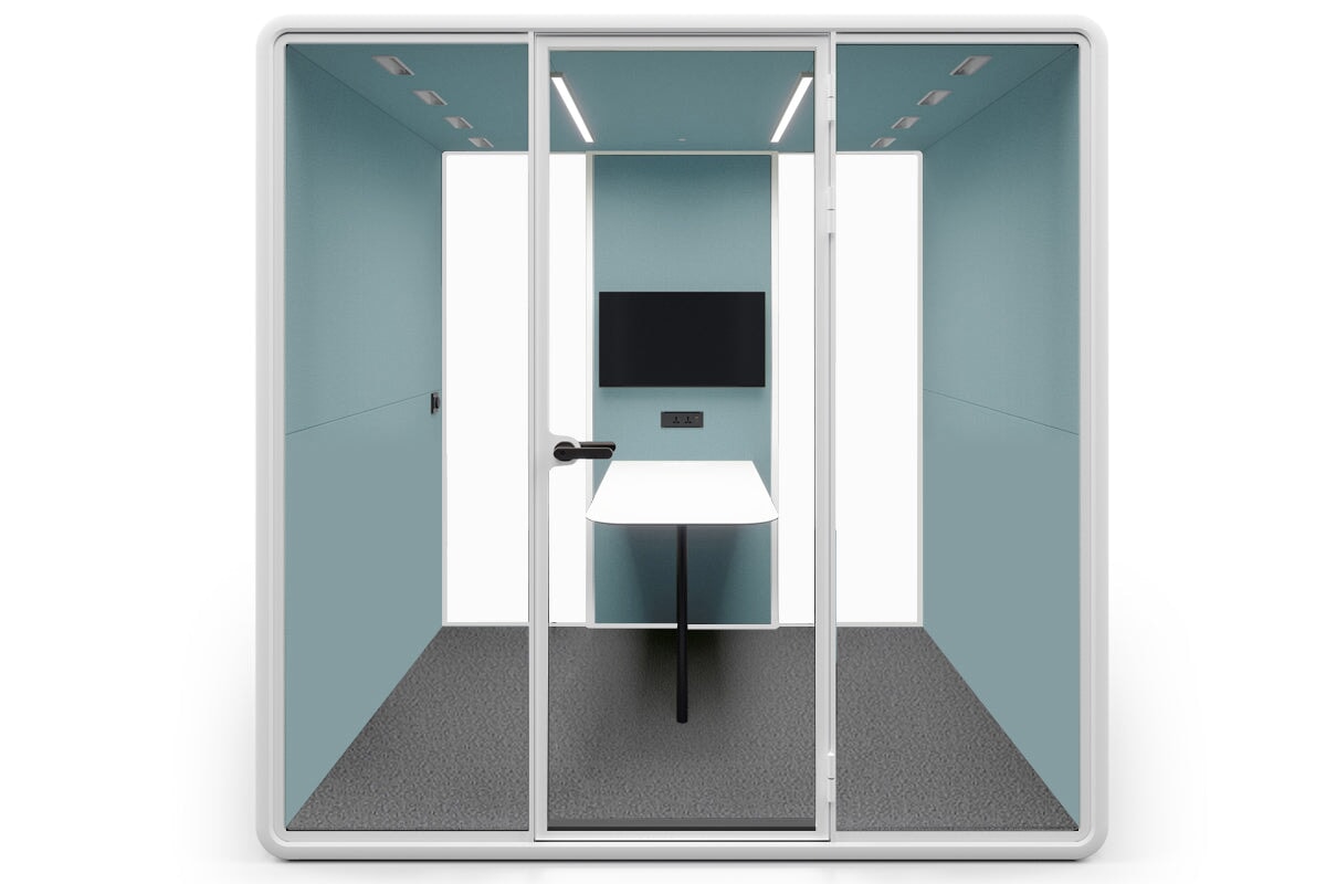 Nest 4 Person Meeting Booth with Echo Panel & Fabric - Soundproof Office Pod for Team Collaboration & Private Calls