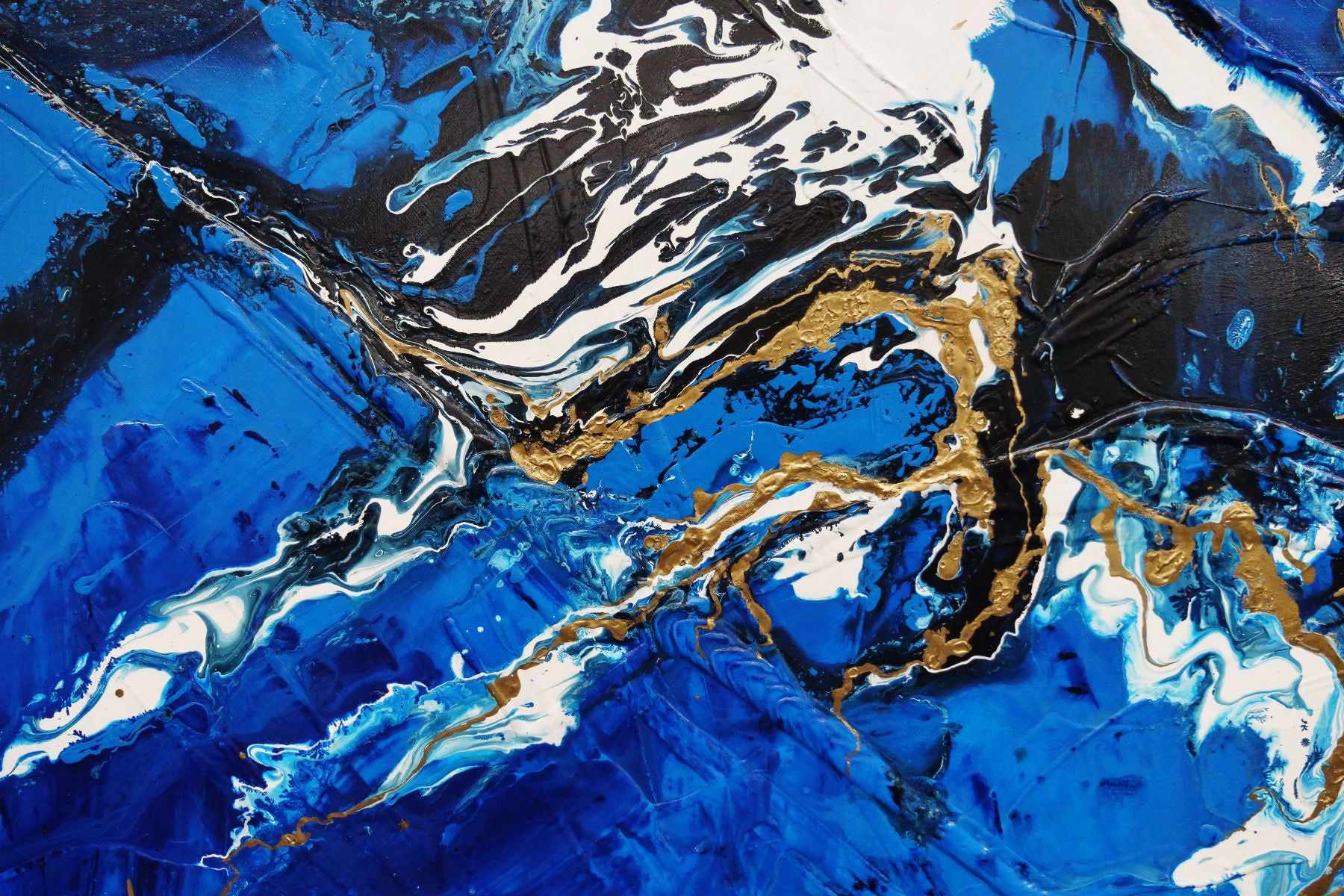 Gilded Sapphire Blue and Gold Abstract Textured Canvas Painting - 200cm x 120cm Large Wall Art for Living Room, Bedroom & Office Decor