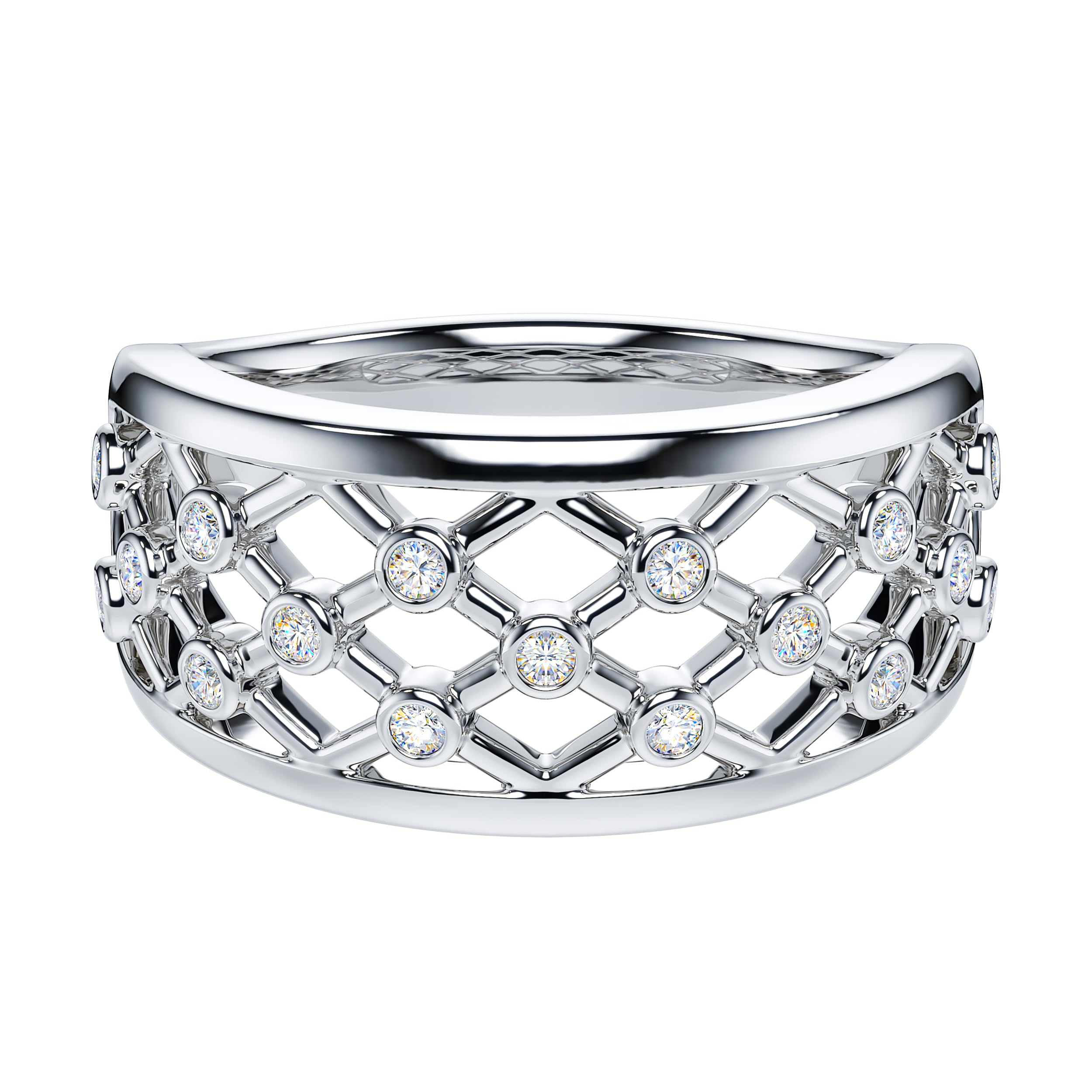 Genuine Moissanite & Simulated Diamond Wedding Band Ring - 9mm Wide Crisscross Grid Design with Small Bubbles - Unisex Cocktail Ring for Men & Women - Perfect for Engagement, Anniversary, Party & Special Occasions
