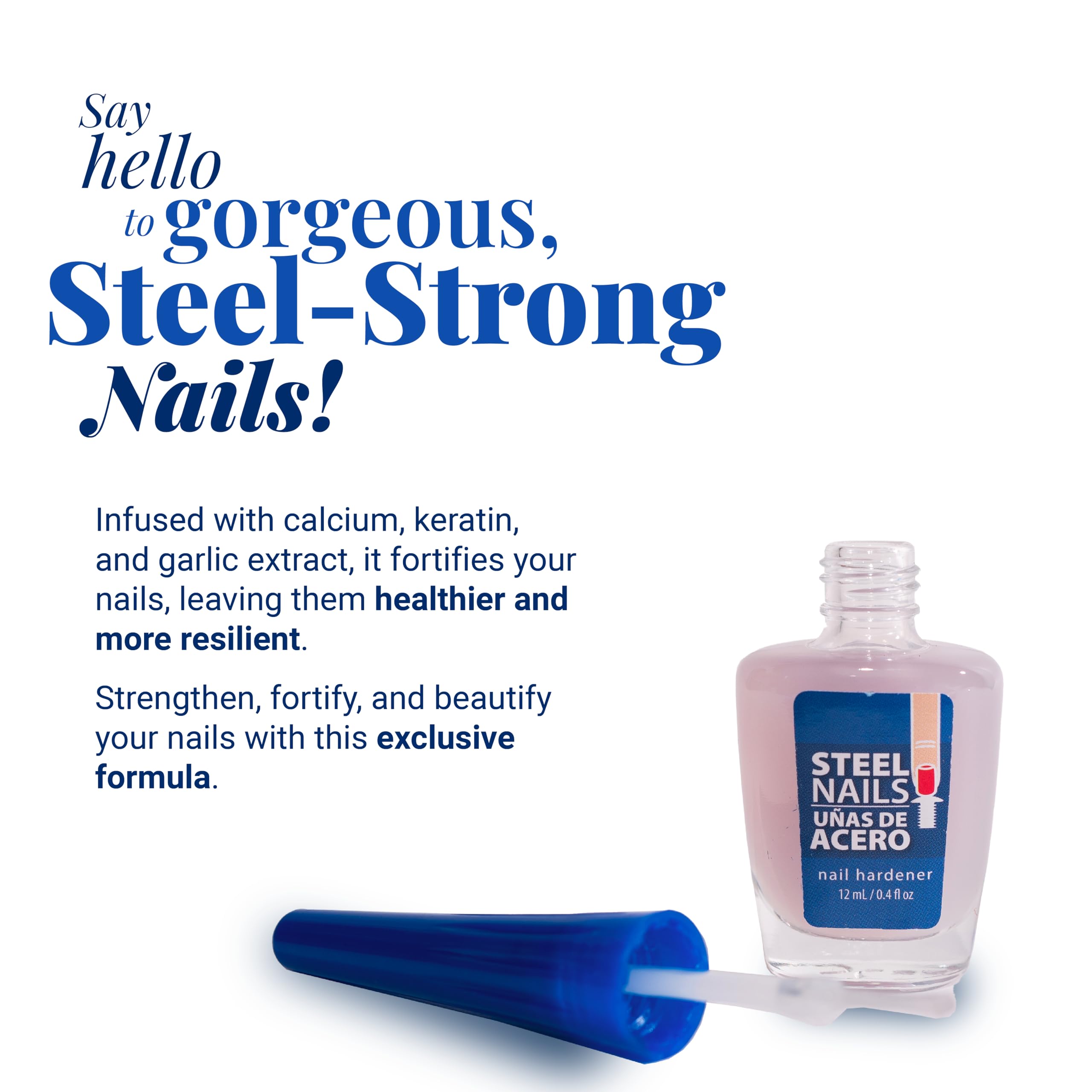 Premium Steel Nails Strengthener & Clear Nail Polish - Keratin Treatment for Damaged Nails Repair, Growth & Hardening | Extra Strength Formula for Brittle & Weak Nails | Perfect for Salon-Quality Manicures & DIY Nail Care at Home