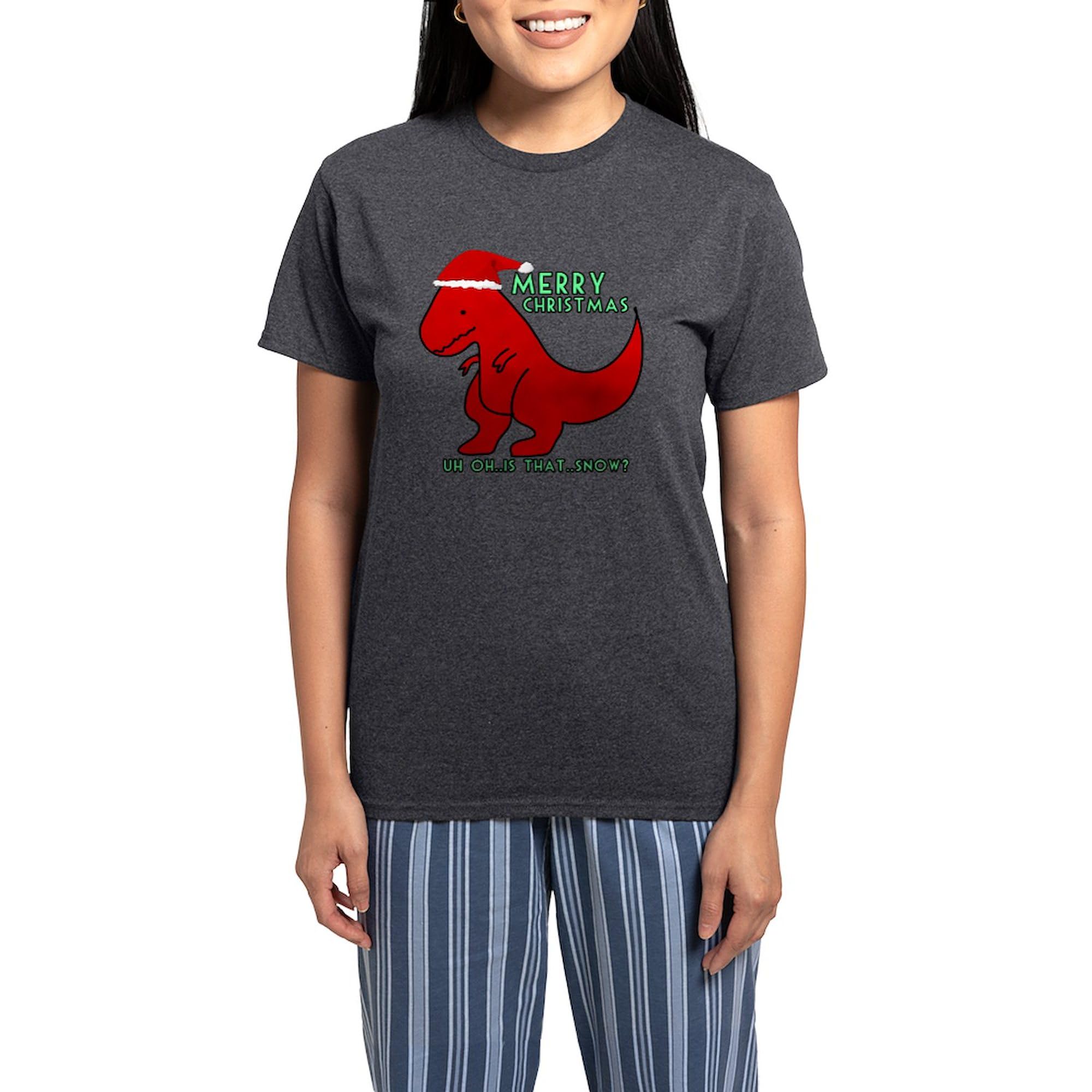 Merry Christmas Cute Dinosaur Women's Charcoal Pajama Set - Cozy Holiday Sleepwear for Christmas Eve & Winter Nights