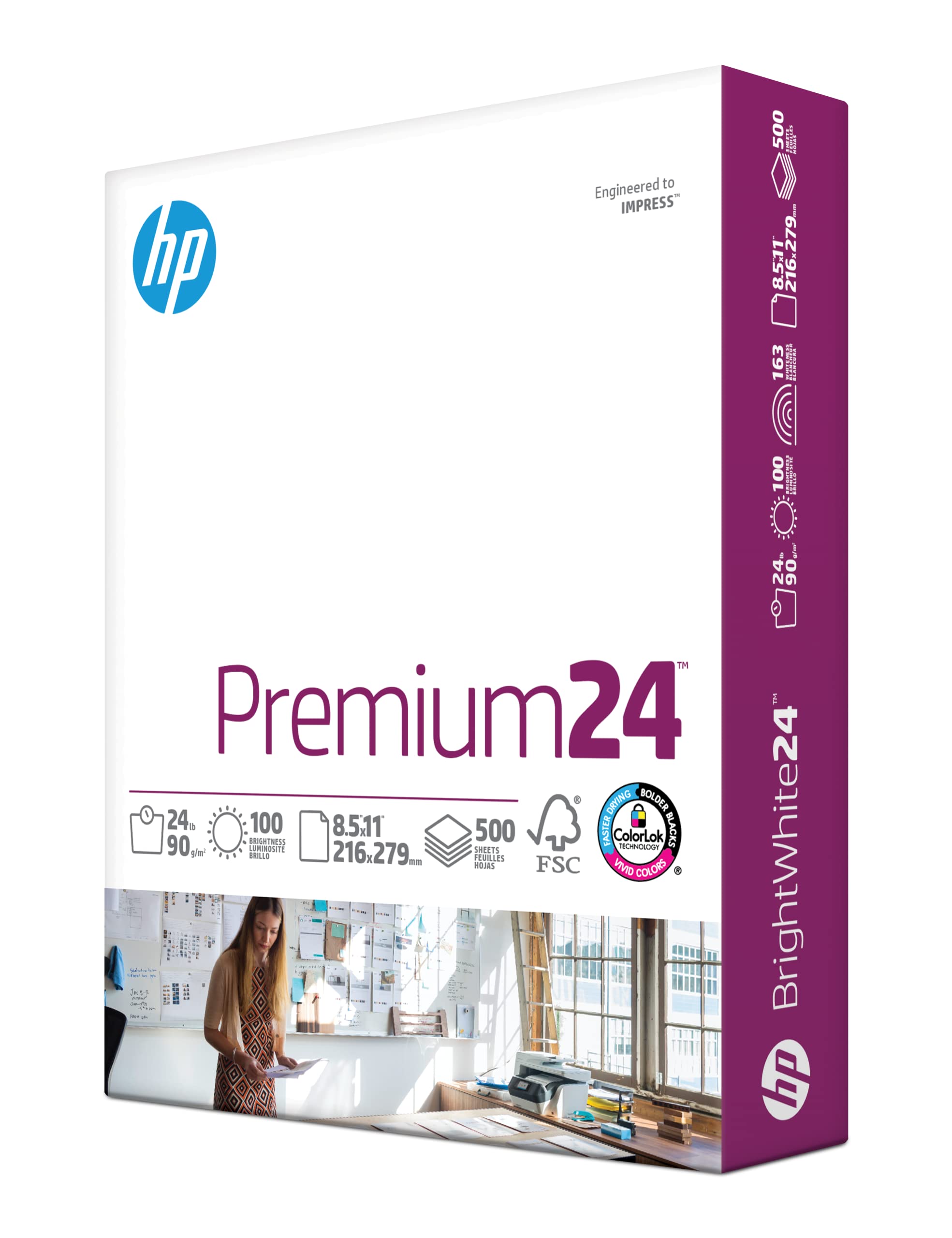 HP Premium 24 lb Printer Paper - 8.5 x 11 Inches, 500 Sheets (1 Ream), 100 Bright, FSC Certified, Made in USA - Ideal for Office Documents, School Projects & Professional Printing (112400R)