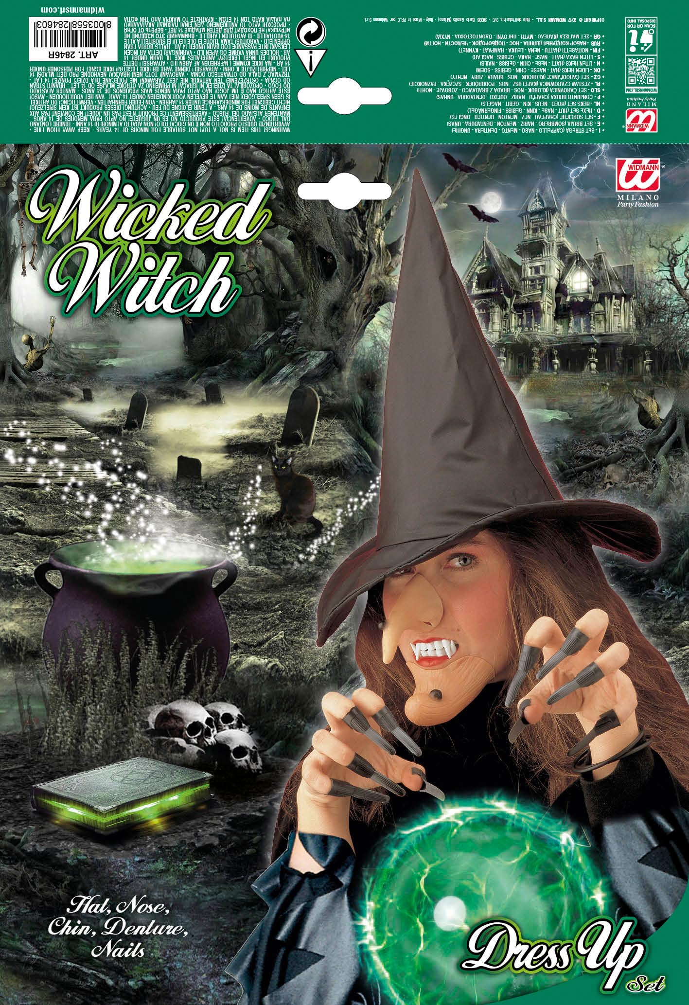 WITCH Halloween Costume Set - Hat, Nose, Chin, Denture & Nails - Perfect for Halloween Parties, Cosplay & Witch Themed Events