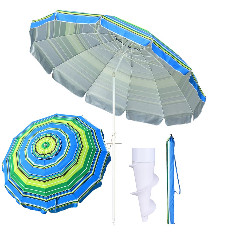 8 Ft Tilt Beach Umbrella with Anchor & 12 Ribs - UV Protection Sun Shade for Outdoor, Pool, Garden & Backyard - TheLAShop