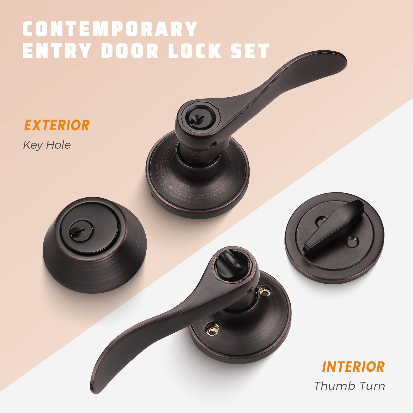 KNOBWELL 5-Pack Single Cylinder Deadbolt & Entry Door Lever Lock Set - Oil Rubbed Bronze Finish, Keyed Alike (Same Keys) | Secure Your Home, Office & Rental Properties with Matching Lock System