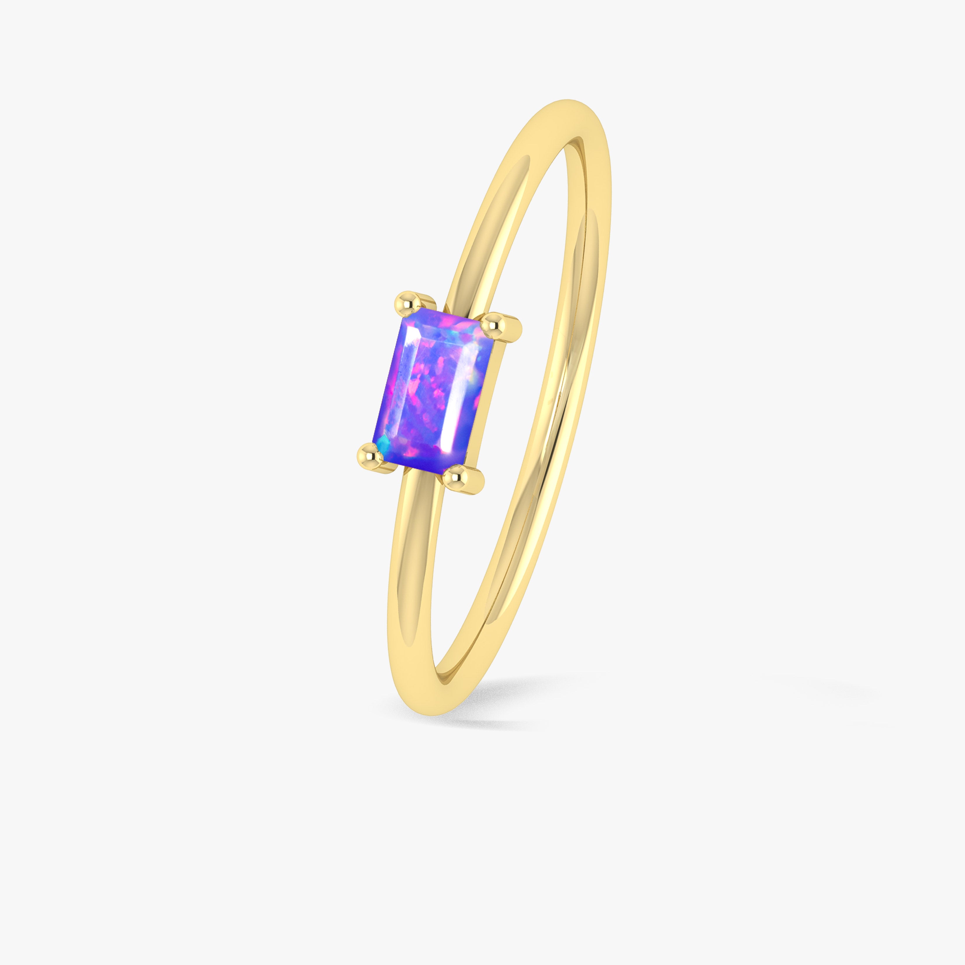 Lavender Fire Opal Baguette Gemstone Ring - Dainty Minimalist Stacking Ring for Women - Perfect for Everyday Wear, Gift Giving & Special Occasions