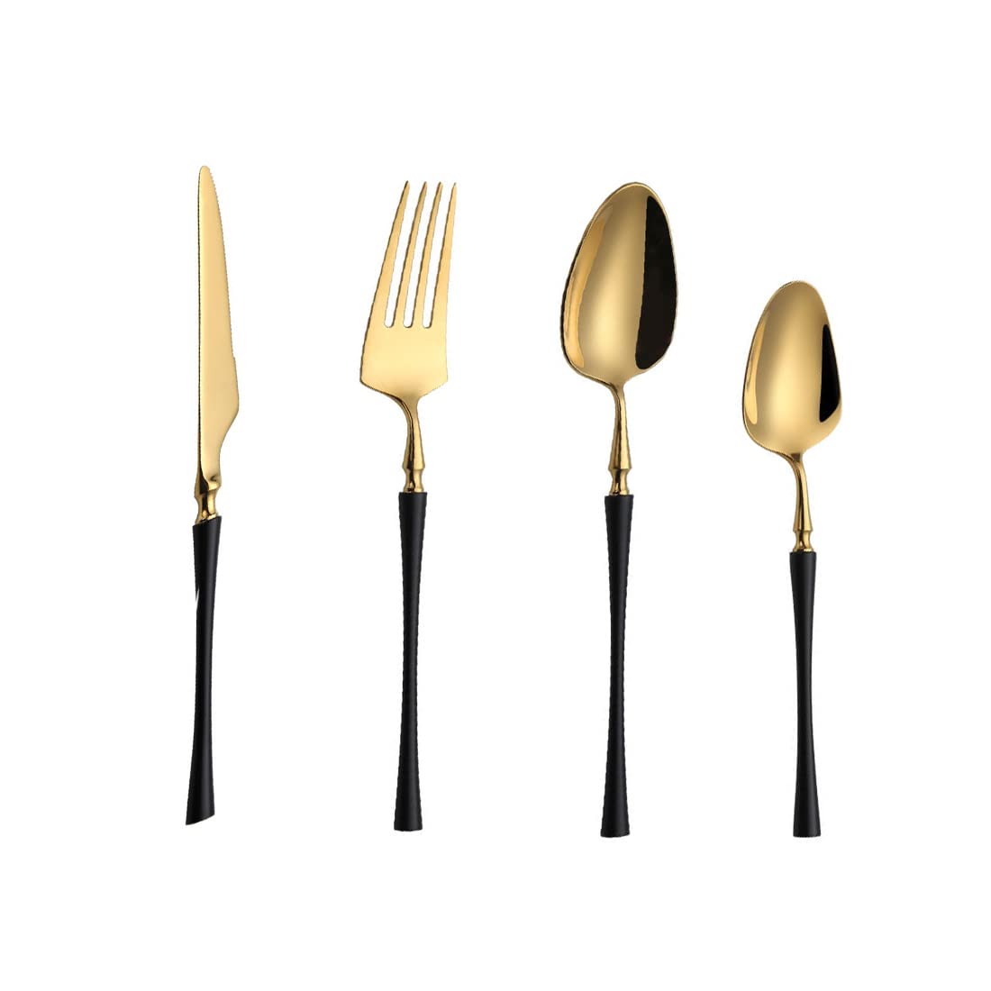 32-Piece Stainless Steel Flatware Set with Steak Knives for 8, Black Silverware Set Includes Spoons Forks Knives - Food Grade 18/10 Kitchen Cutlery Set for Home, Office, Restaurant & Hotel - Elegant Small Waist Handle Design - Perfect for Dinner Parties, Wedding Gifts & Daily Dining