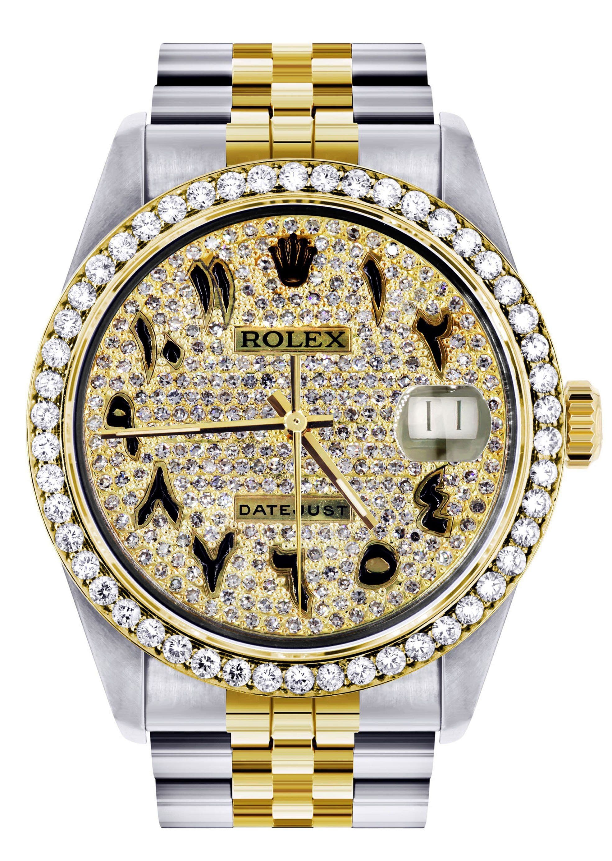 Luxury 36mm Diamond Gold Rolex Watch for Men - Model 16233 with Black Arabic Full Diamond Dial & Jubilee Band | Perfect for Gifts, Special Occasions & Business Events