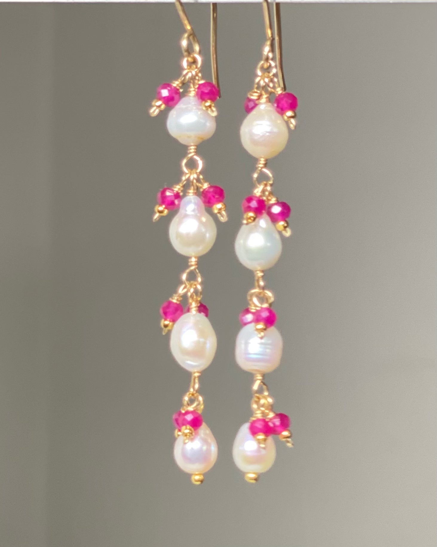 14K Gold Filled Ruby and Pearl Dainty Drop Earrings for Women - Elegant Gift for Brides, Valentine's Day & Special Occasions