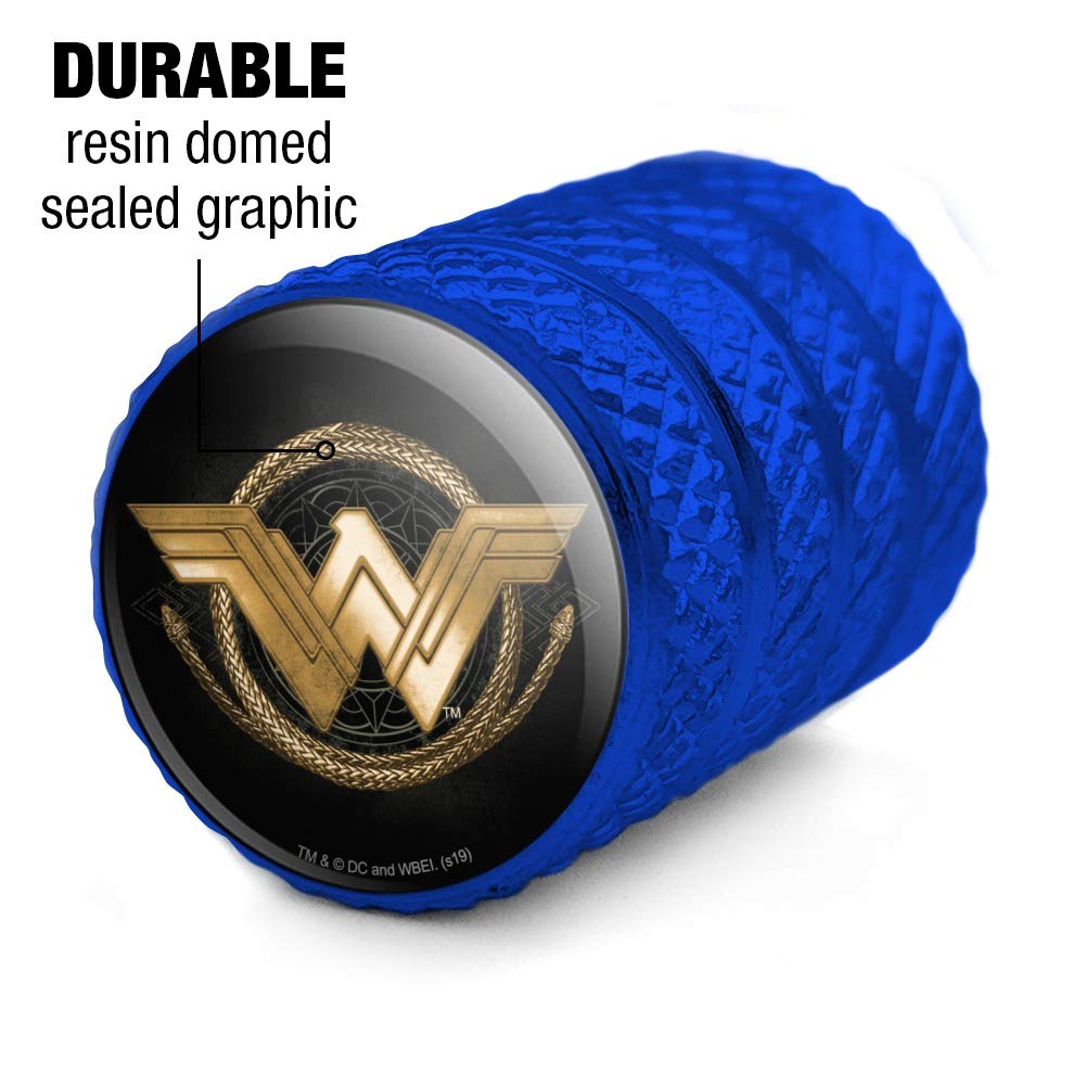 Wonder Woman Movie Golden Lasso Logo Aluminum Valve Stem Caps - Durable Tire Rim Wheel Accessories for Cars, Trucks & SUVs - Perfect for DC Comics Fans & Superhero Enthusiasts
