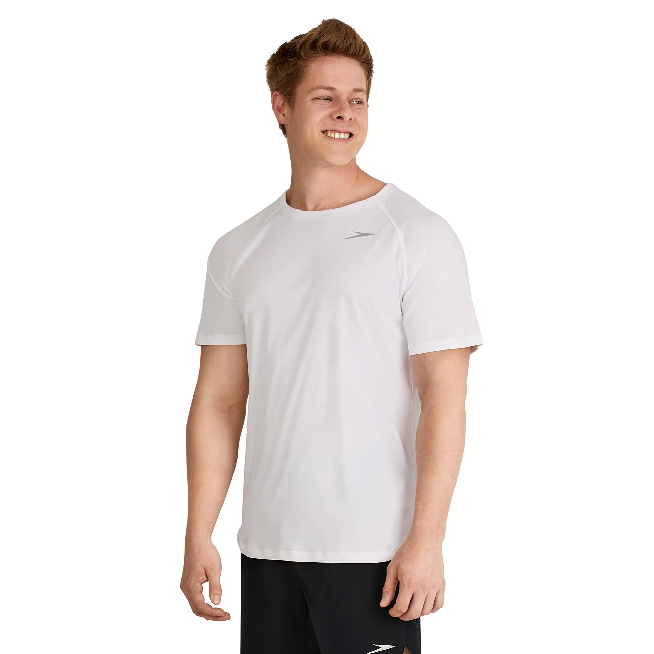 Speedo Men's UV Protection Swim Shirt - Short Sleeve Quick Dry Rashguard for Swimming, Surfing & Water Sports | UPF 50+ Sun Shirt for Beach & Pool Activities