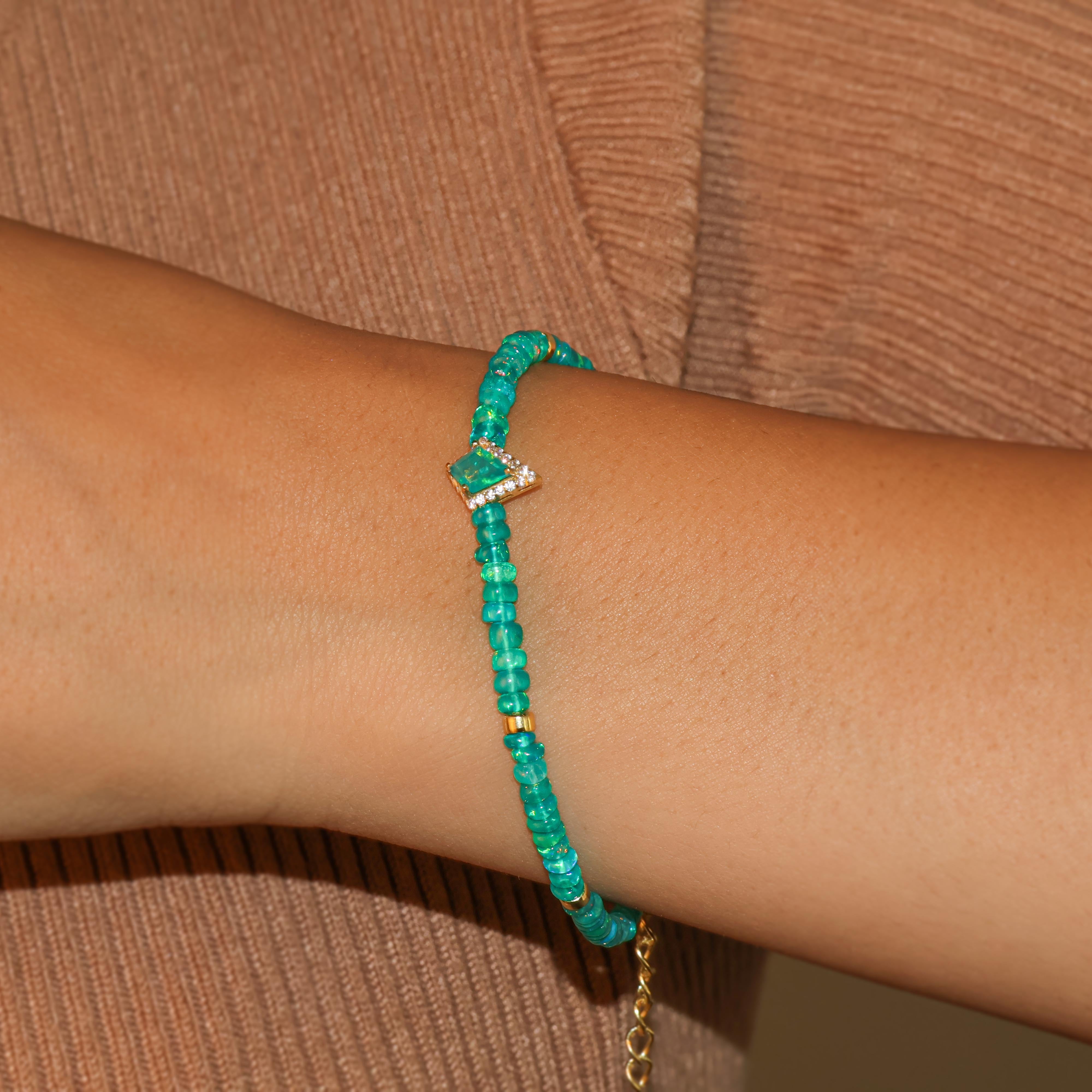 Ethiopian Opal Beaded Bracelet with Kite Charm - Green Fire Opal Jewelry for Women, Boho Style Handmade Beaded Bracelet - Perfect for Festivals, Parties & Everyday Wear