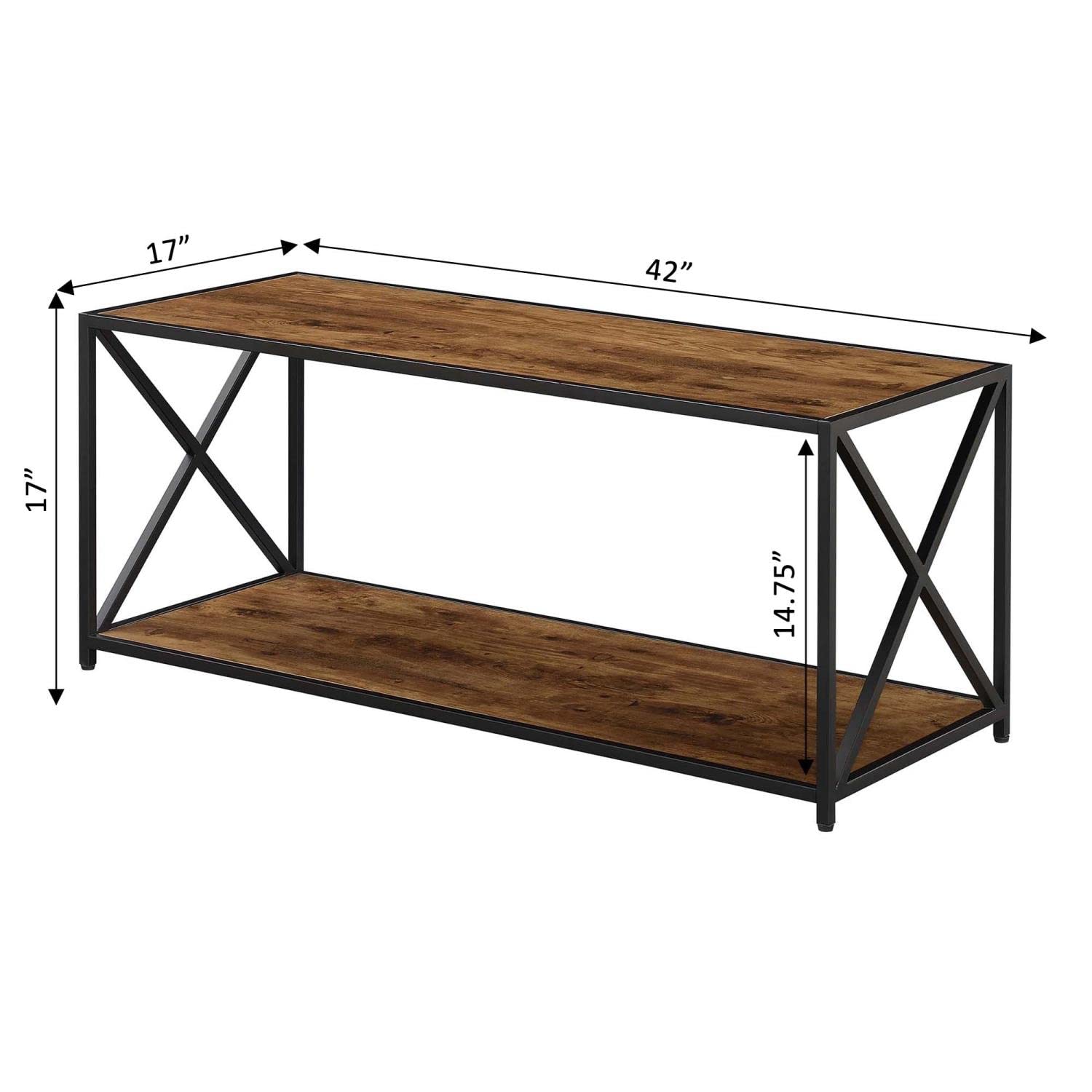 Convenience Concepts Tucson Coffee Table with Shelf - Rustic Barnwood & Black Finish for Living Room, Lounge, or Office