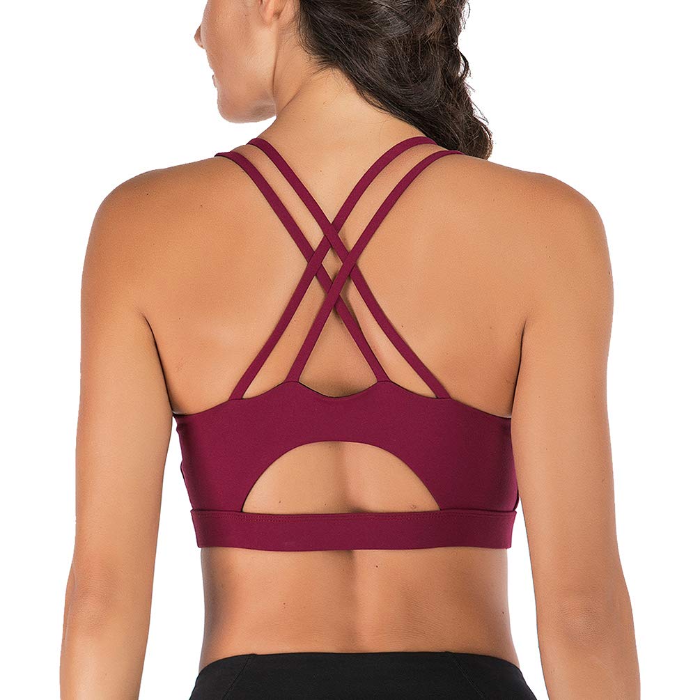 Women's Strappy Sports Bra - Sexy Crisscross Back Yoga Bra with Removable Pads - Medium Support Workout Top for Running, Gym & Fitness