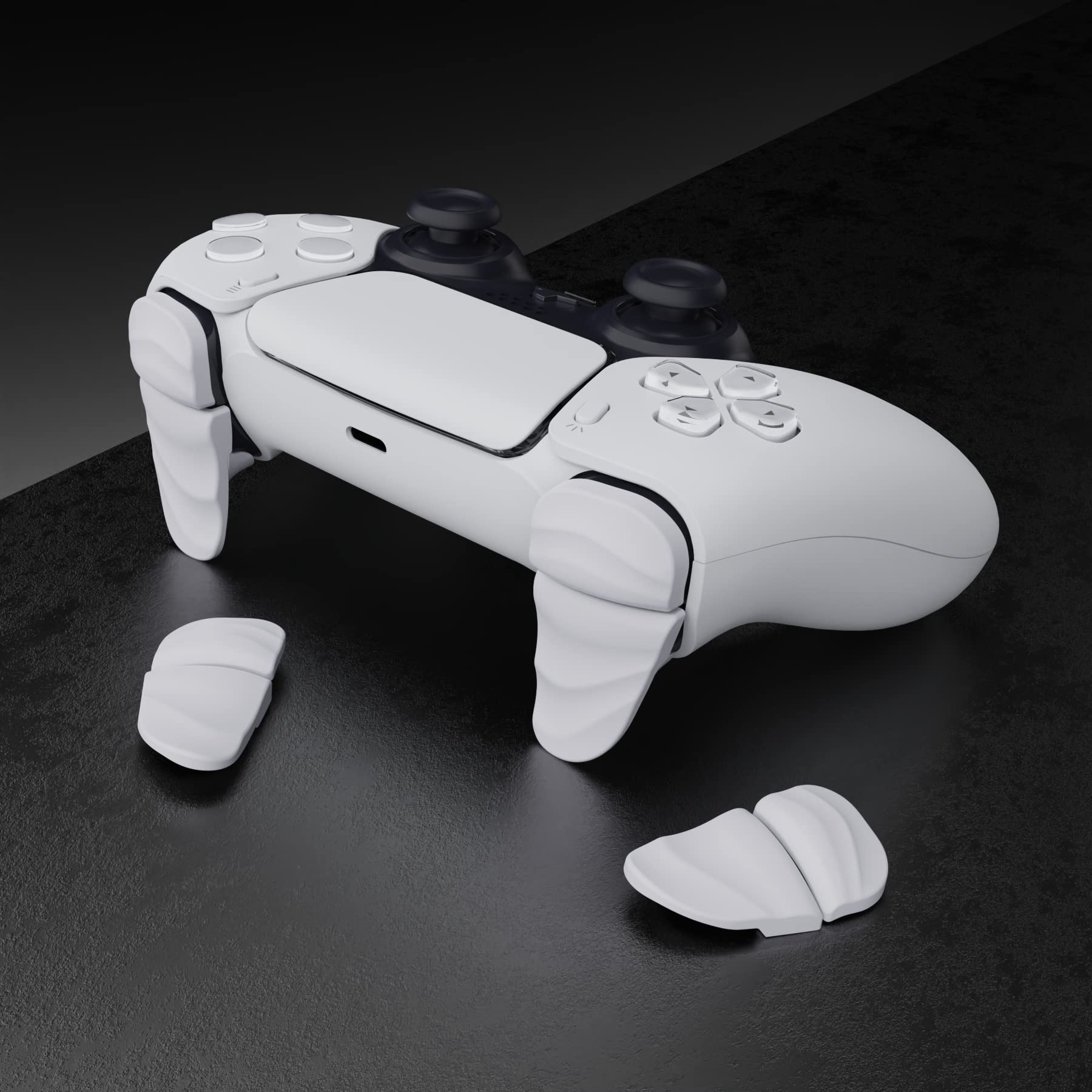 PlayVital DUNE Trigger Stops for PS5/Edge Controller - 2 Pairs of Long L1 L2 R1 R2 Bumper Extensions & Joystick Grips for PS Portal Remote Player (White) - Enhance Gaming Performance for FPS & Competitive Play