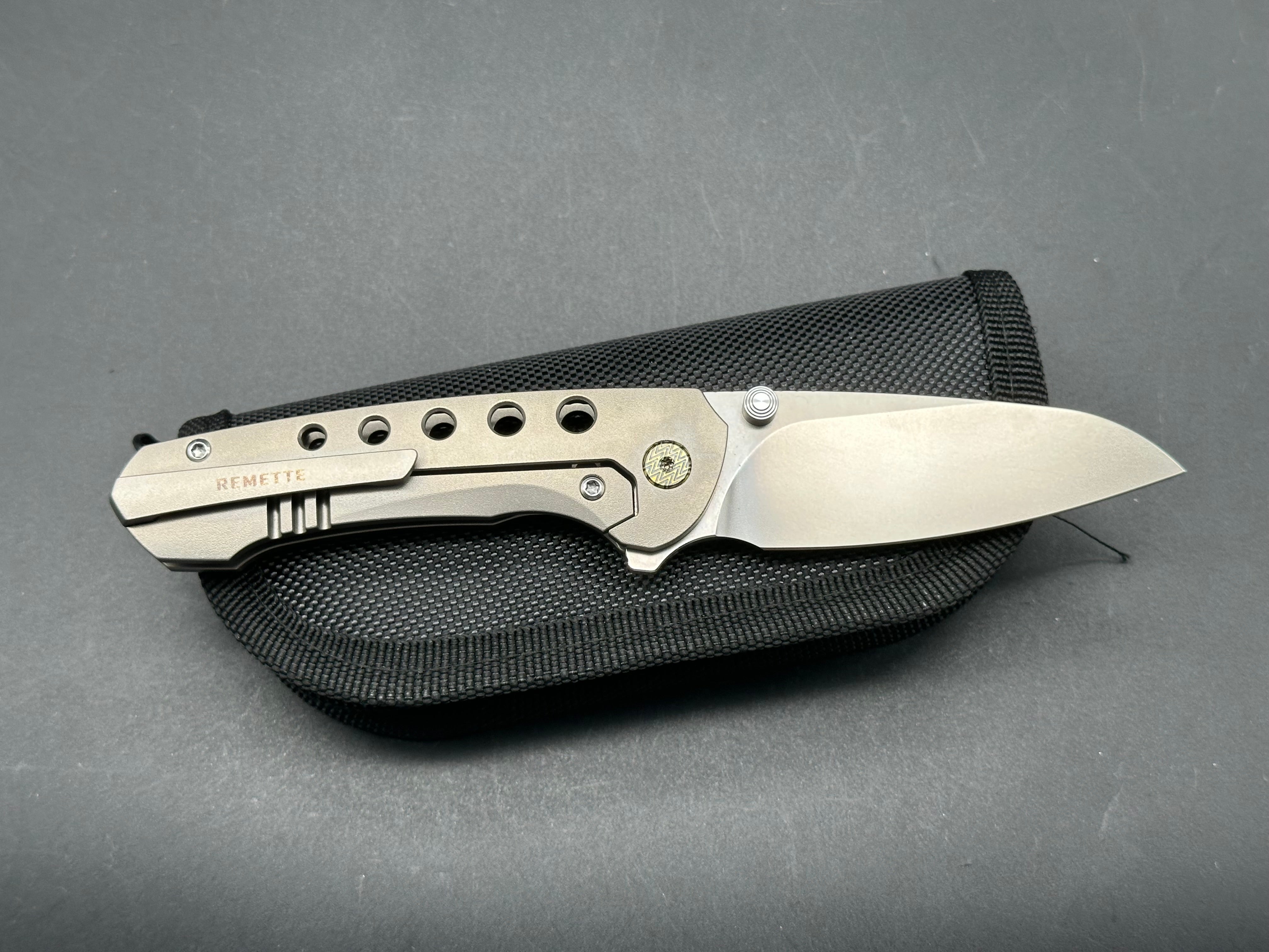 REMETTE BEE Pocket Knife - Orange Peel Titanium Handle with M390 Blade Steel & Titanium Toothpick | EDC Folding Knife for Camping, Hiking & Outdoor Survival