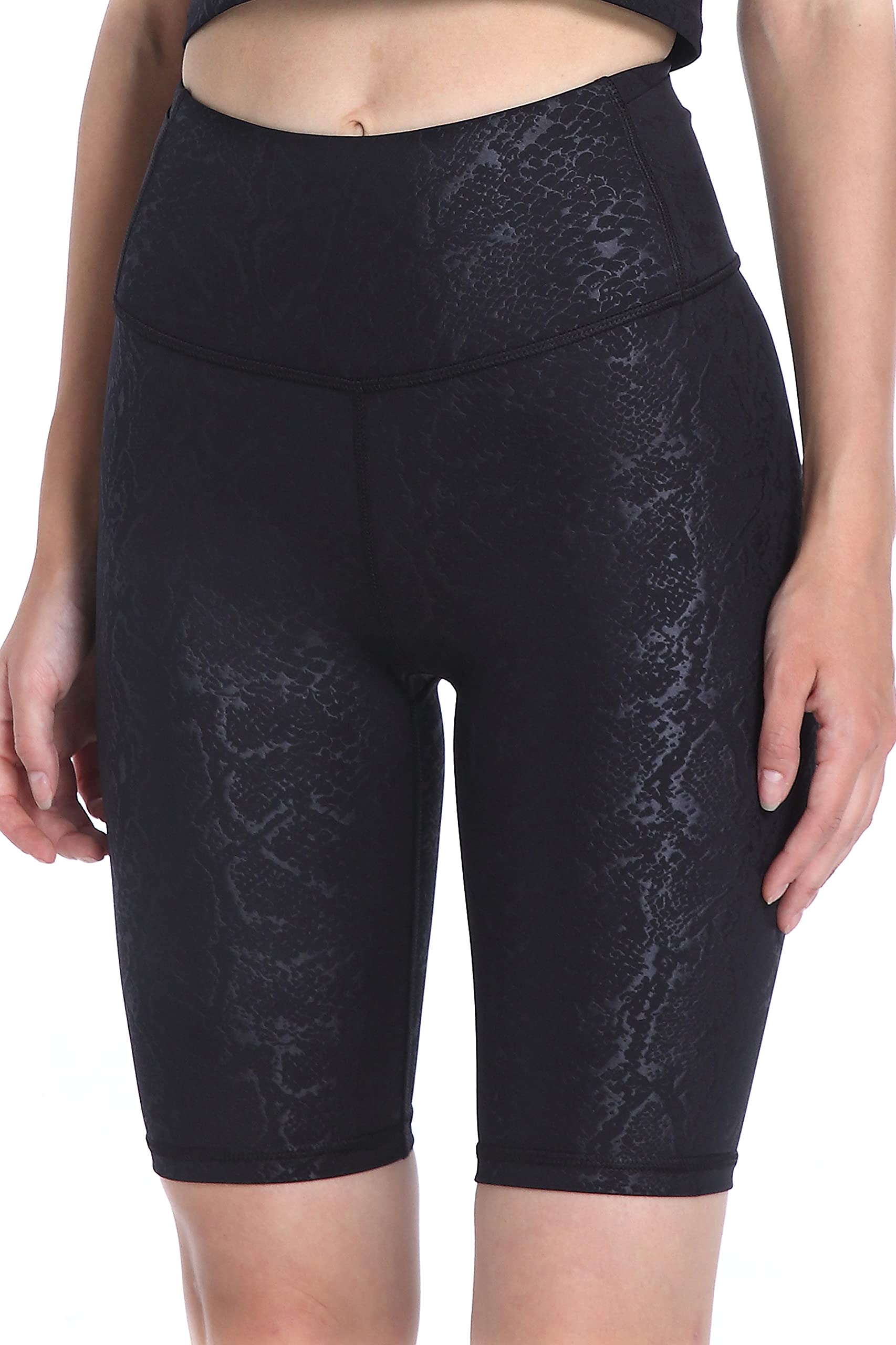 DOP DOVPOD Women's Yoga Shorts - High Waist Shiny Compression Workout Shorts with Pockets for Running, Volleyball & Tummy Control | Perfect for Gym, Yoga & Outdoor Sports
