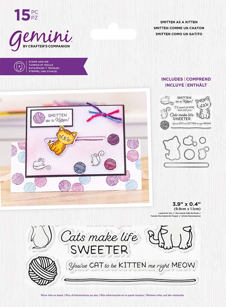 Crafter's Companion Gemini Stamps & Dies Set - Penny Sliders 'Smitten As A Kitten' for Card Making, Scrapbooking & DIY Paper Crafts | Perfect for Valentine's Day & Birthday Greeting Cards
