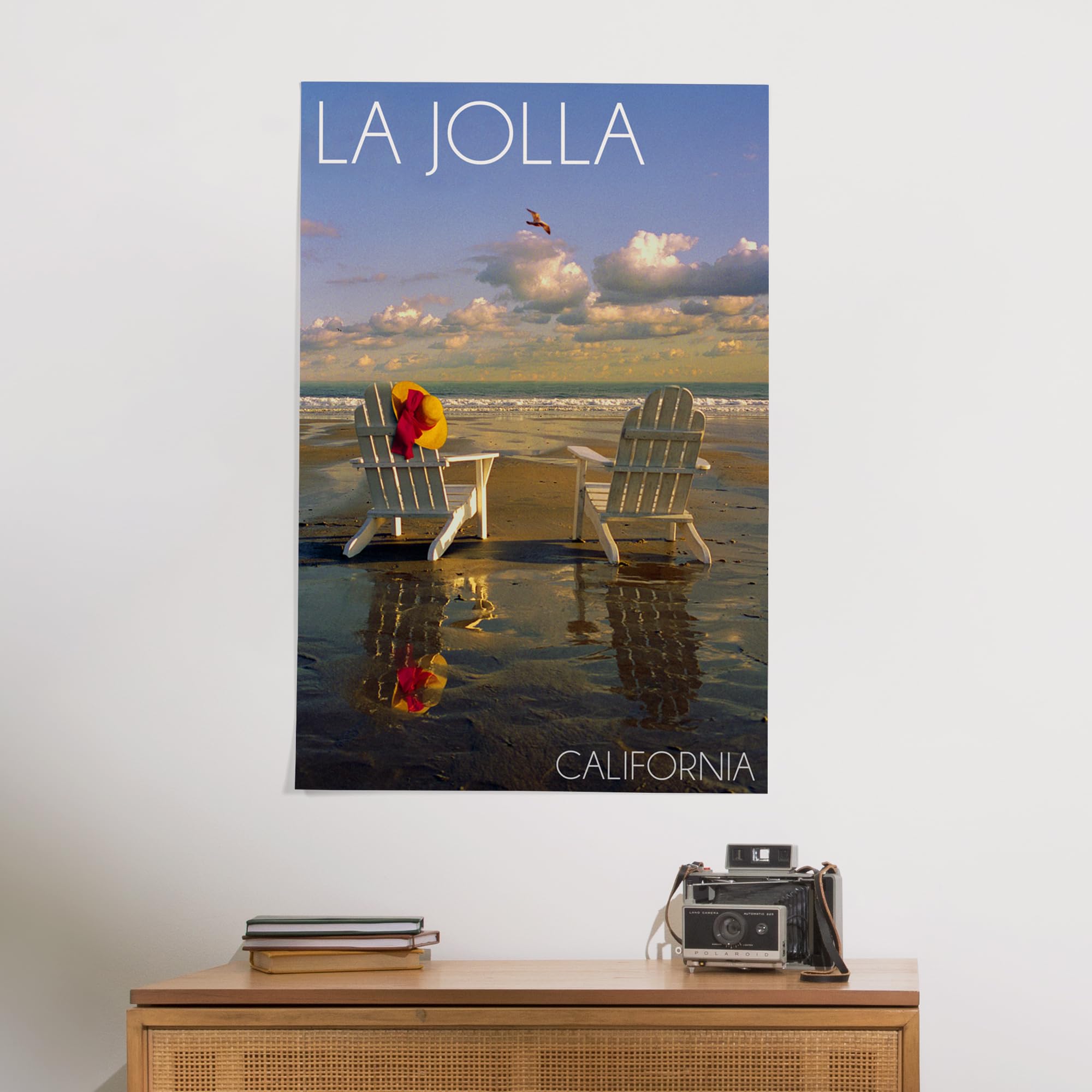 Lantern Press 24x36 Inch Giclee Art Print - La Jolla California Beach Scene with Adirondack Chairs - Premium Wall Decor for Living Room, Bedroom & Office