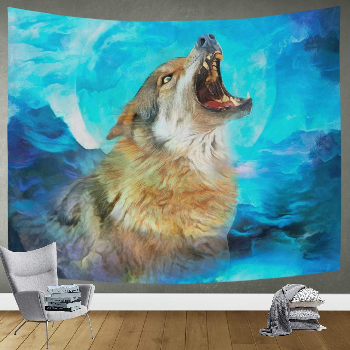 DOMIKING Wolf Wall Tapestry - 60x51in Modern Oil Painting Style Wall Hanging for Bedroom, Living Room Decor | Perfect for Boho, Aesthetic Room Decor & Dorm Wall Art