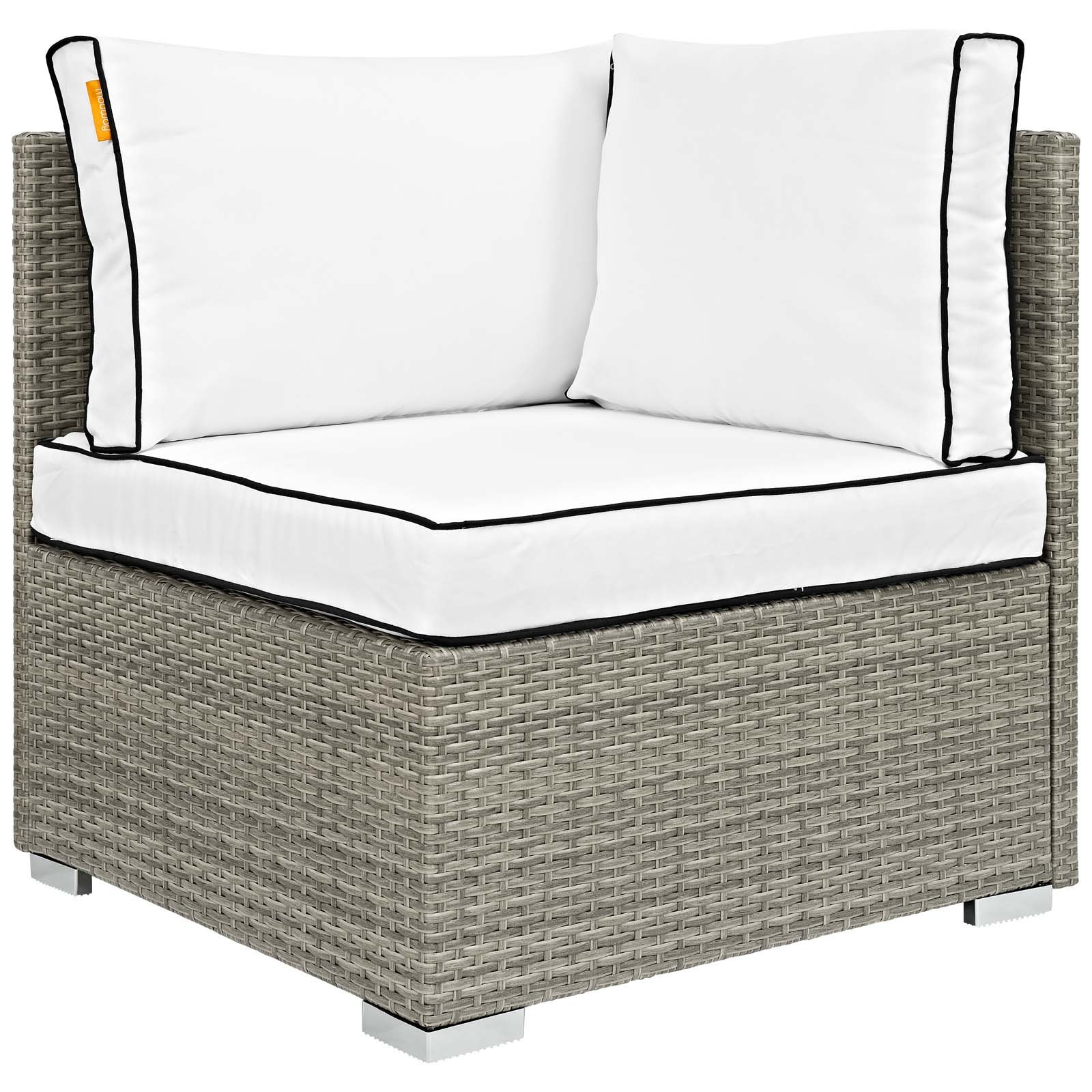 Modway Repose Wicker Rattan Outdoor Patio Corner Sectional Sofa Set with Cushions - Light Gray White - Perfect for Backyard, Garden & Poolside Relaxation