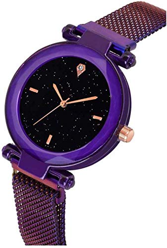 TIMESPACE TS-4025 Luxury Women's Quartz Watch - Black Dial with Purple Magnetic Strap, Slim Minimalist Design for Girls & Teens | Perfect for School, Office, Date Night & Everyday Wear