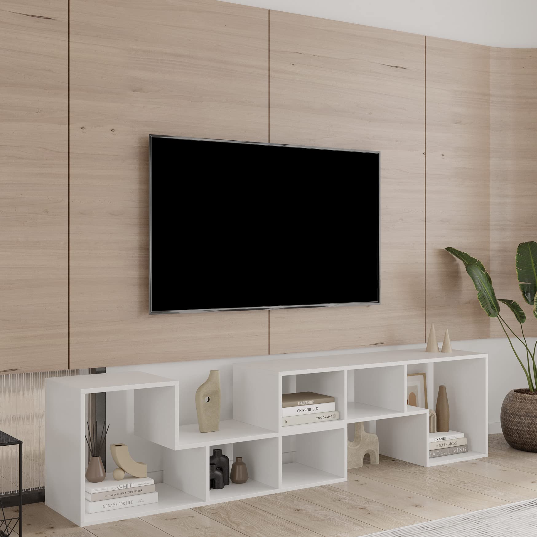 Modern TV Stand Console with Storage - Entertainment Center & Media Shelf for Living Room, Bedroom, Home Theater - Perfect for Organizing TVs, Books, and Gaming Consoles