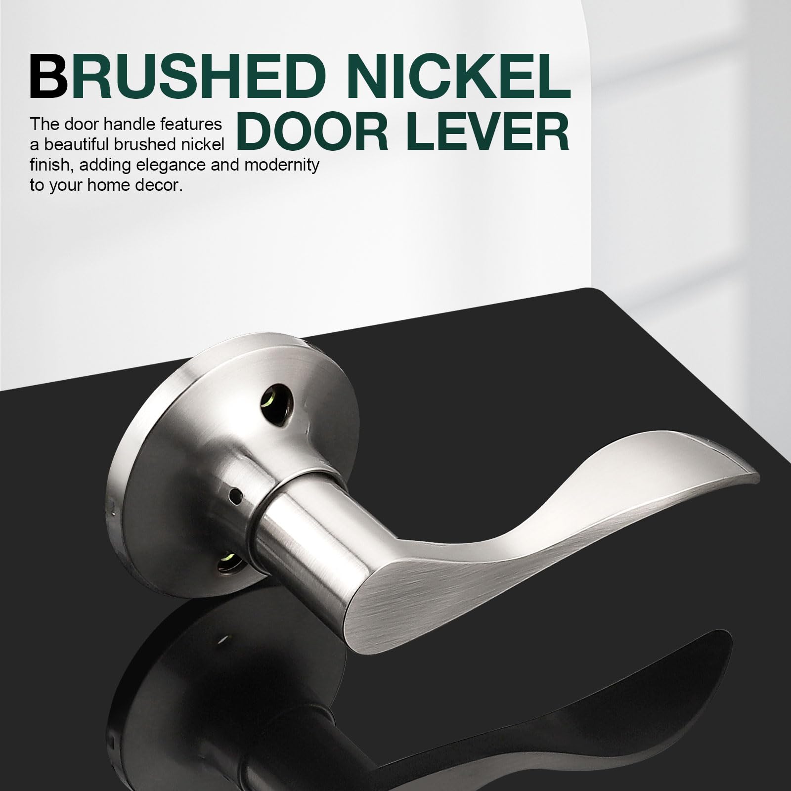 Gobekor 2 Pack Satin Nickel Dummy Door Handles - Right-Handed Wave Lever Non-Turning Lock for Interior Closet & Single Side Doors - Perfect for Bedrooms, Bathrooms and Storage Spaces
