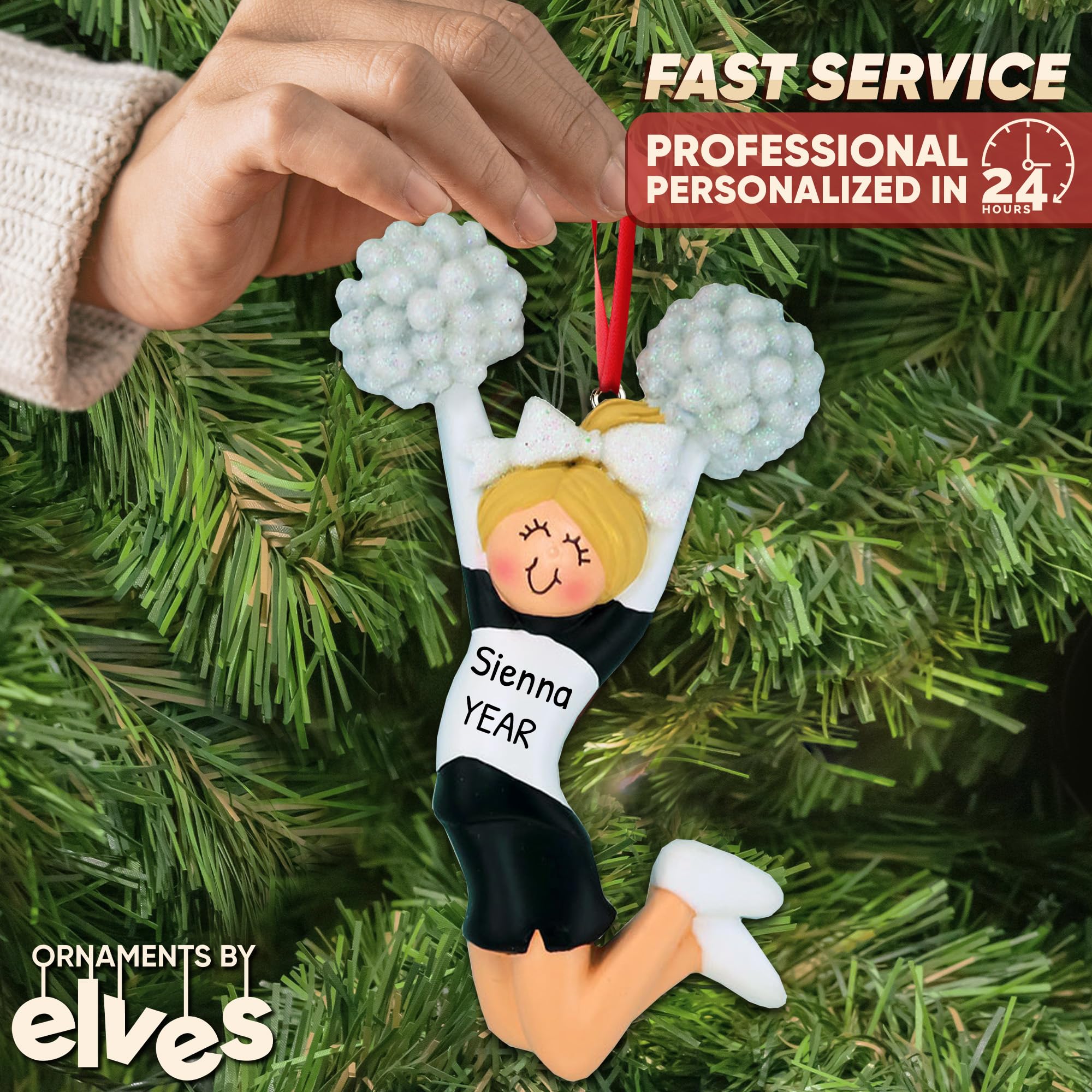 2024 Personalized Cheerleading Christmas Ornament - Custom Cheerleader Gift for Blonde & Black Dancers - Perfect for Tree Decor, Team Gifts & Holiday Celebrations