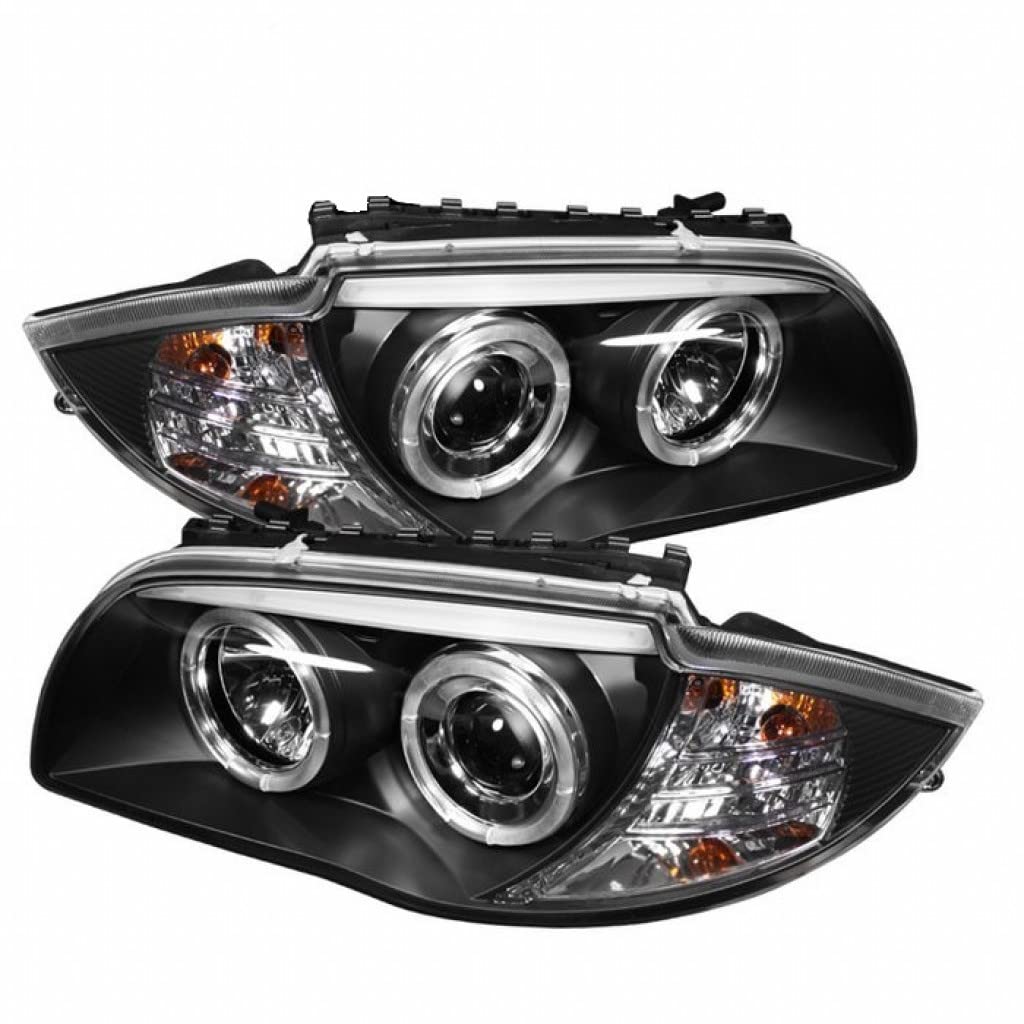 Spyder LED Projector Headlights for BMW 1 Series M 2011 - Black Halo Angel Eye Headlamp Pair (5008985) | Perfect for Night Driving & Car Upgrades