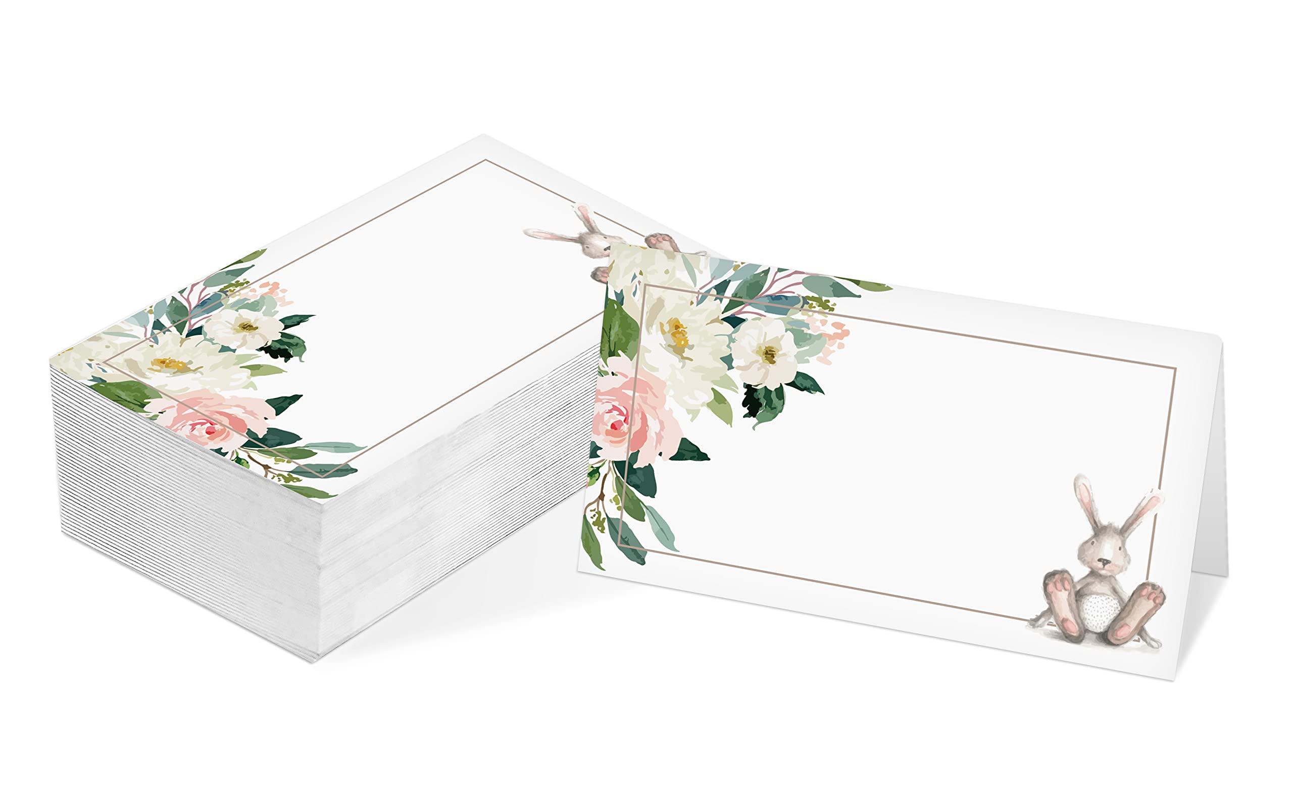 Easter Tent Style Place Cards - Pack of 25 Half-Fold Table Name Cards with Cute Bunny & Egg Design - Perfect for Spring Weddings, Baby Showers, Dinner Parties & Easter Table Decorations - Ideal for Wedding Receptions, Holiday Gatherings & Special Events (F01)