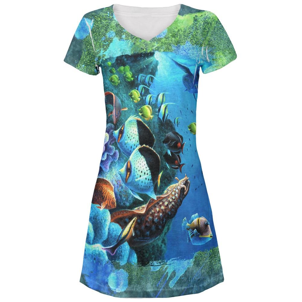 Tropical Reef Splatter Print Junior's Beach Cover Up Dress - Lightweight Swimwear Coverup for Pool, Vacation & Summer Outfits