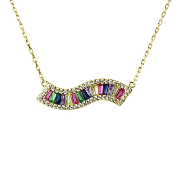 Rainbow Bar Necklace for Women - Wavy Pendant Jewelry Gift for Birthday, Anniversary & Party Accessories