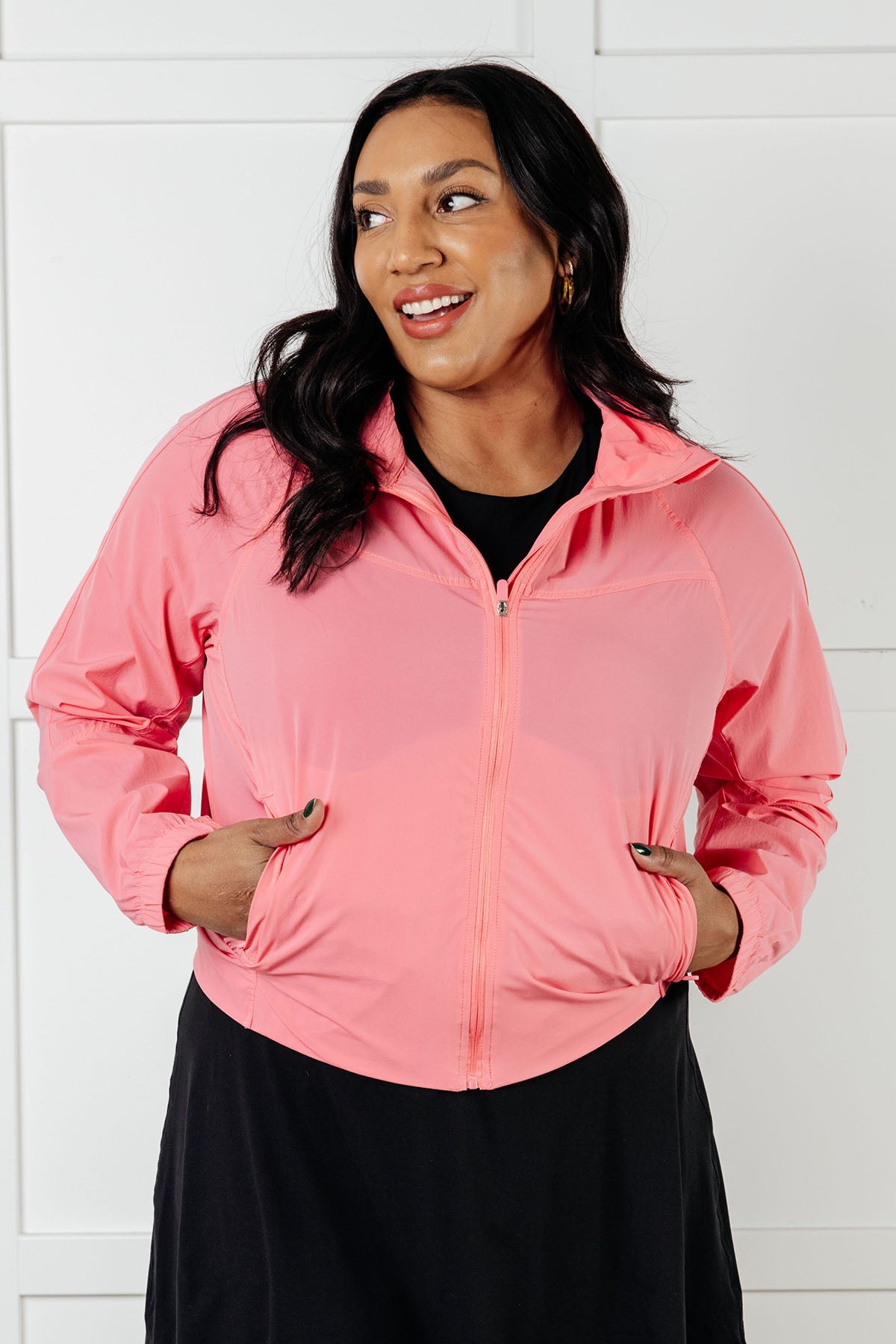 Fit Happens Nylon Tennis Jacket for Women - Lightweight Coral Rose Windbreaker with Moisture-Wicking Technology | Perfect for Tennis, Running, Gym & Outdoor Activities
