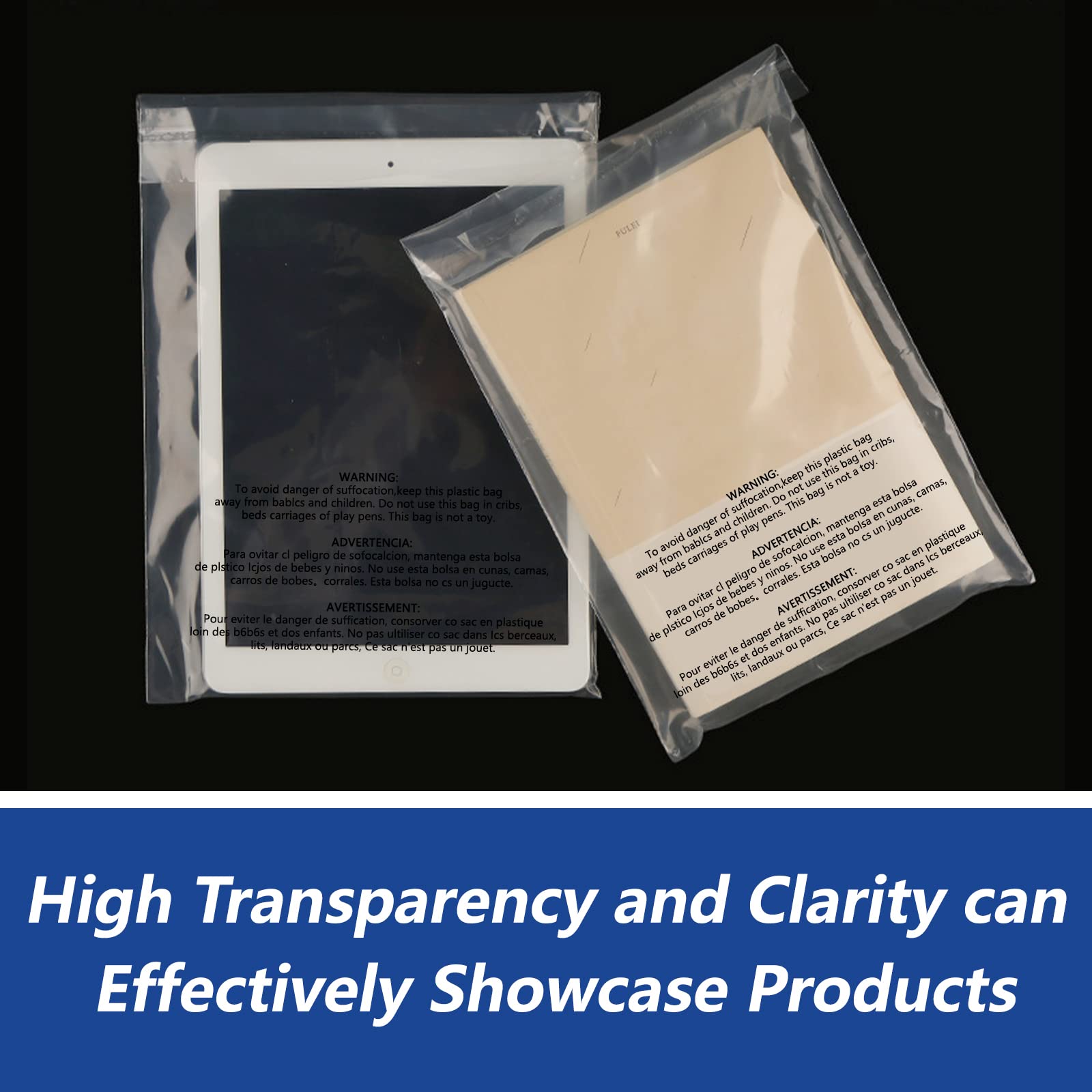 13x15 Inch 1000 Pack Clear Resealable Poly Bags with Suffocation Warning - Perfect for Clothing, Shirts, FBA Packaging & Shipping | Self Seal Adhesive for Secure Storage