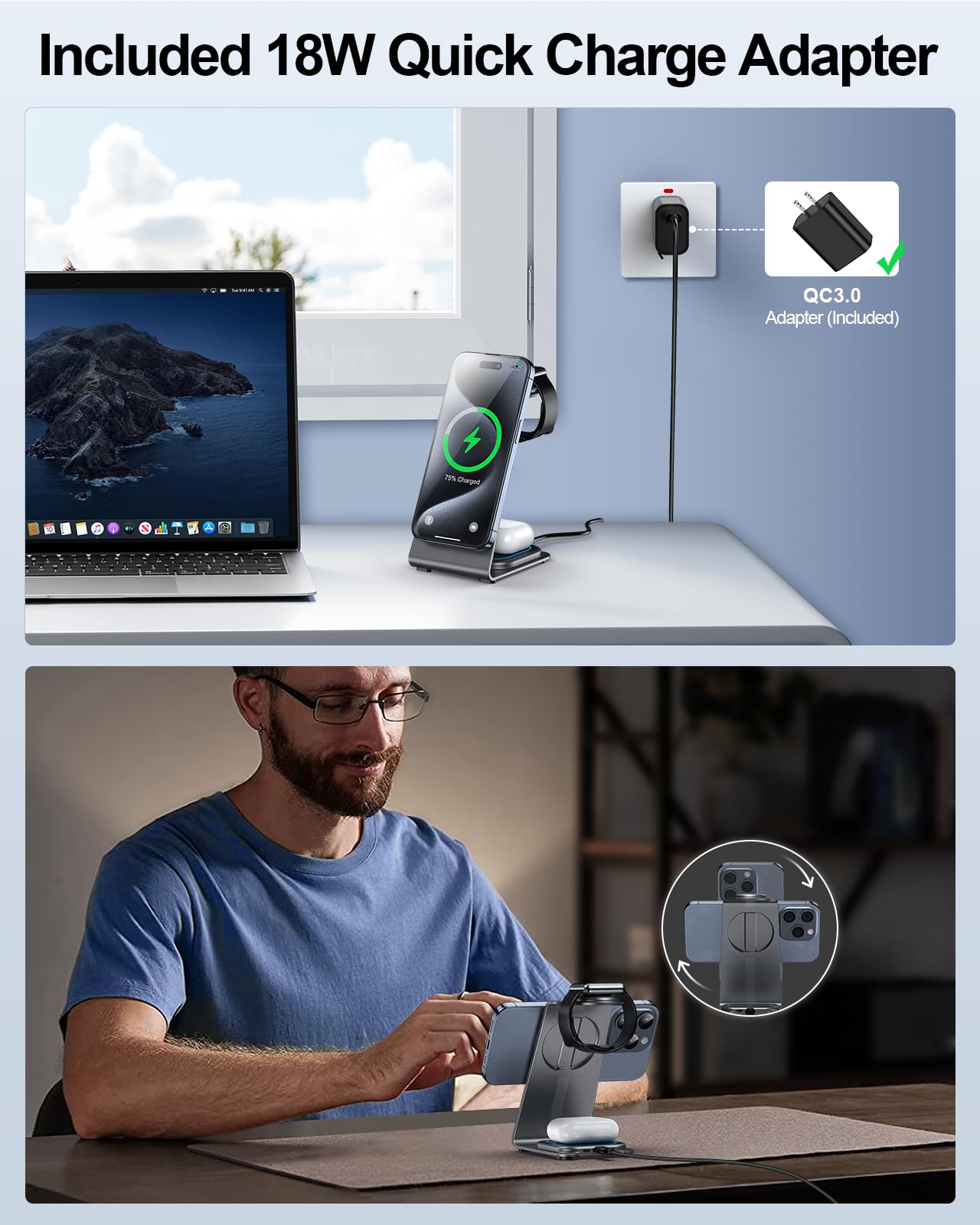 3-in-1 Magnetic Wireless Charging Station for iPhone 16/15/14/13/12 Pro Max/Plus/Mini, Apple Watch 10/9/8/7/6/5/4/3/2/SE/Ultra & AirPods 2/3/4/Pro - Fast Charging Aluminum Alloy Stand - Perfect for Home, Office & Travel Accessories