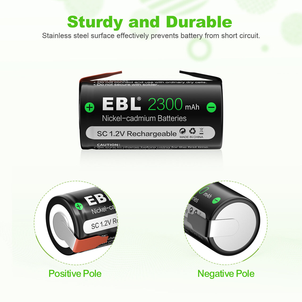 EBL Sub C NiCd Rechargeable Batteries 2300mAh - High Capacity Battery Pack for Power Tools, Emergency Lights, and Industrial Equipment - Long Lasting Performance for Heavy Duty Use