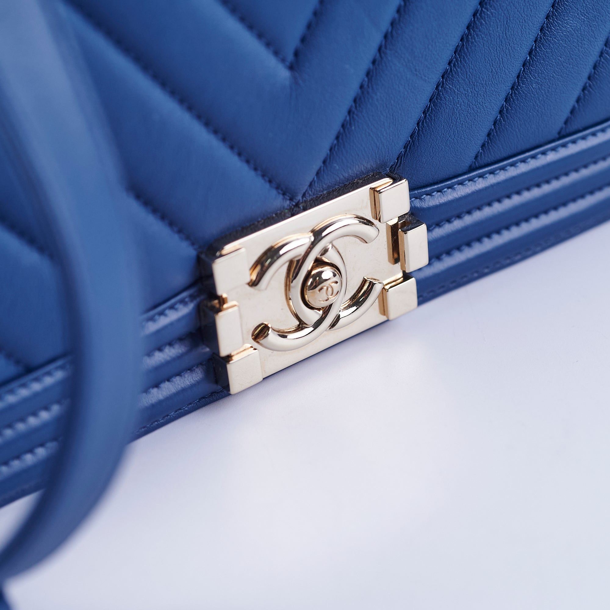 Chanel Old Medium Boy Chevron Lambskin Blue Leather Handbag - Luxury Crossbody Bag for Women, Perfect for Date Night & Special Occasions