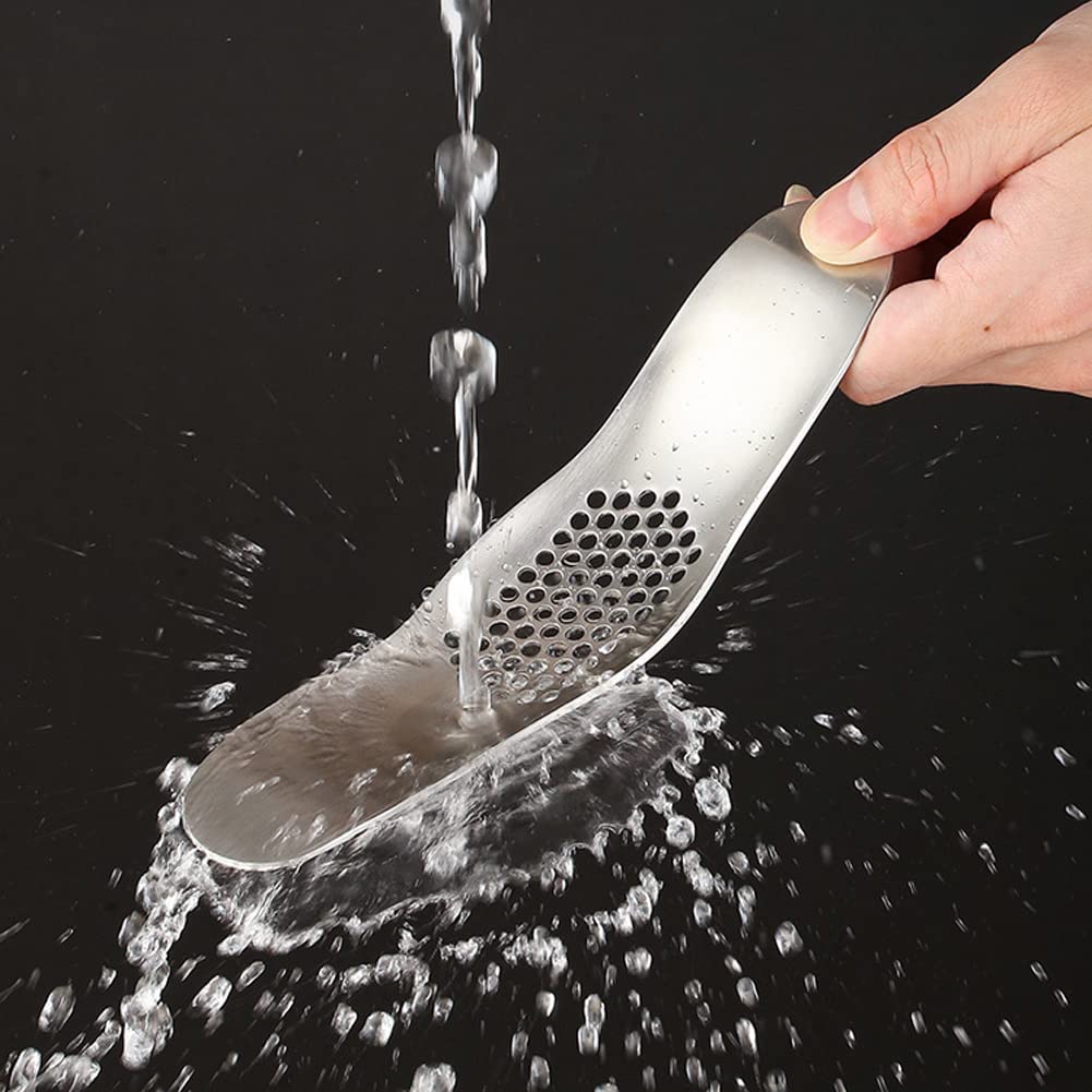 Premium Stainless Steel Garlic Press Rocker Set - Heavy Duty Handheld Garlic Mincer with Silicone Peeler & Cleaning Brush - Multi-Functional Kitchen Tool for Cooking, Baking & Meal Prep