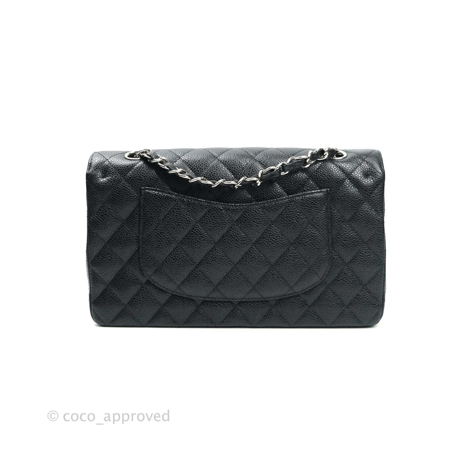 Chanel Classic Medium Double Flap Bag Black Caviar Leather with Silver Hardware - Luxury Shoulder Bag for Women, Perfect for Work, Evening Events & Special Occasions