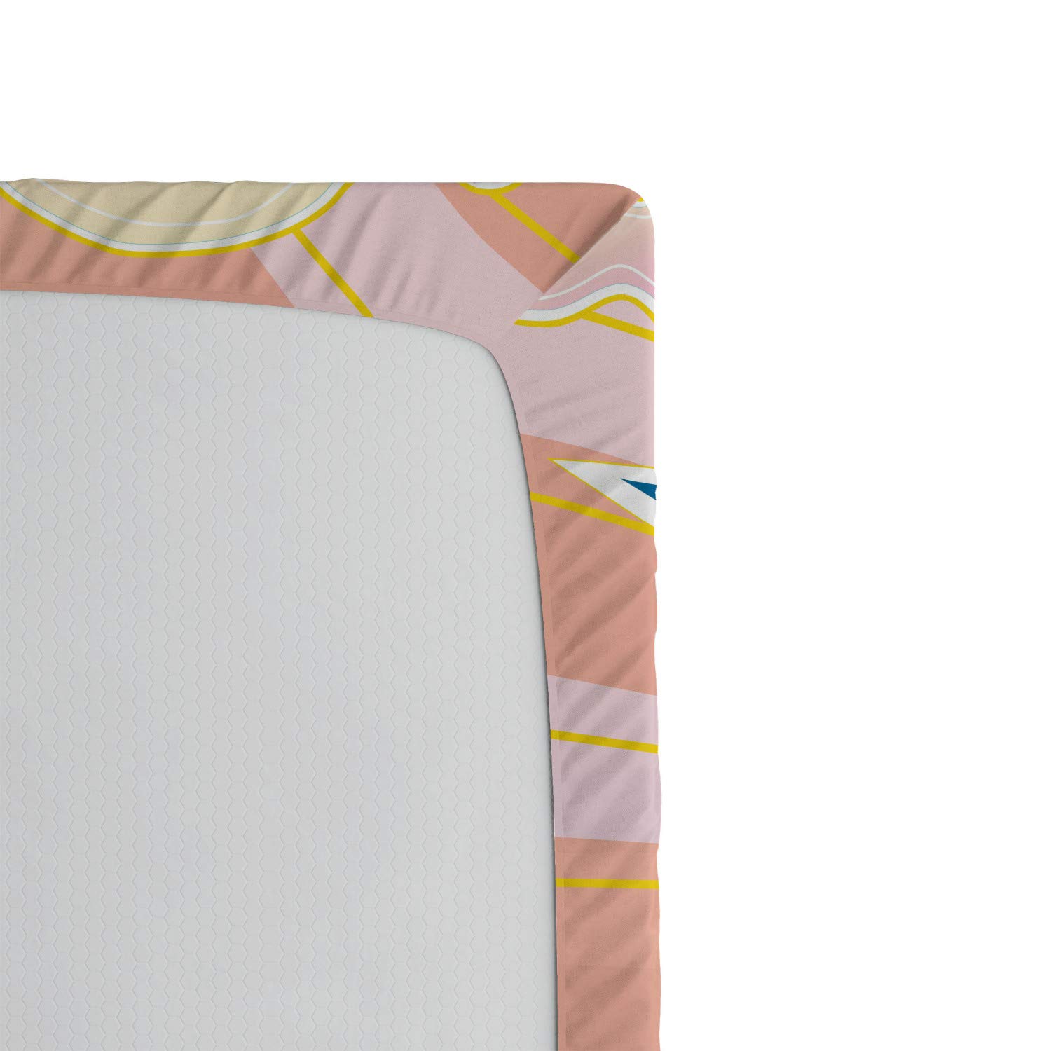 Ambesonne Modern Fitted Sheet - Queen Size Cartoon Wave & Sunset Design with Birds & Bubbles, Deep Pocket All-Around Elastic Bed Cover for Comfort | Perfect for Kids Rooms, Beach Themed Bedrooms & Coastal Decor