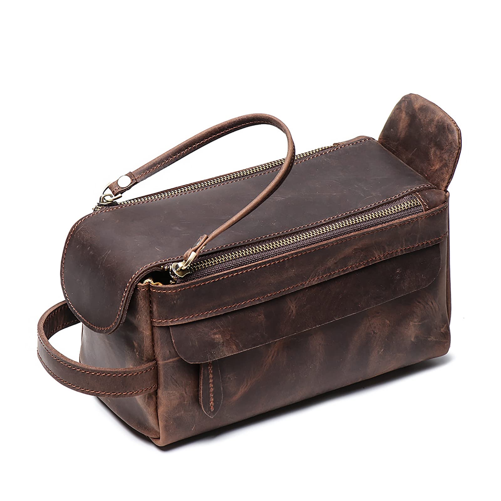 Leather Cosmetic Bag with Hidden Zipper - Travel Toiletry Organizer for Women & Men | Perfect for Makeup, Phone & Essentials
