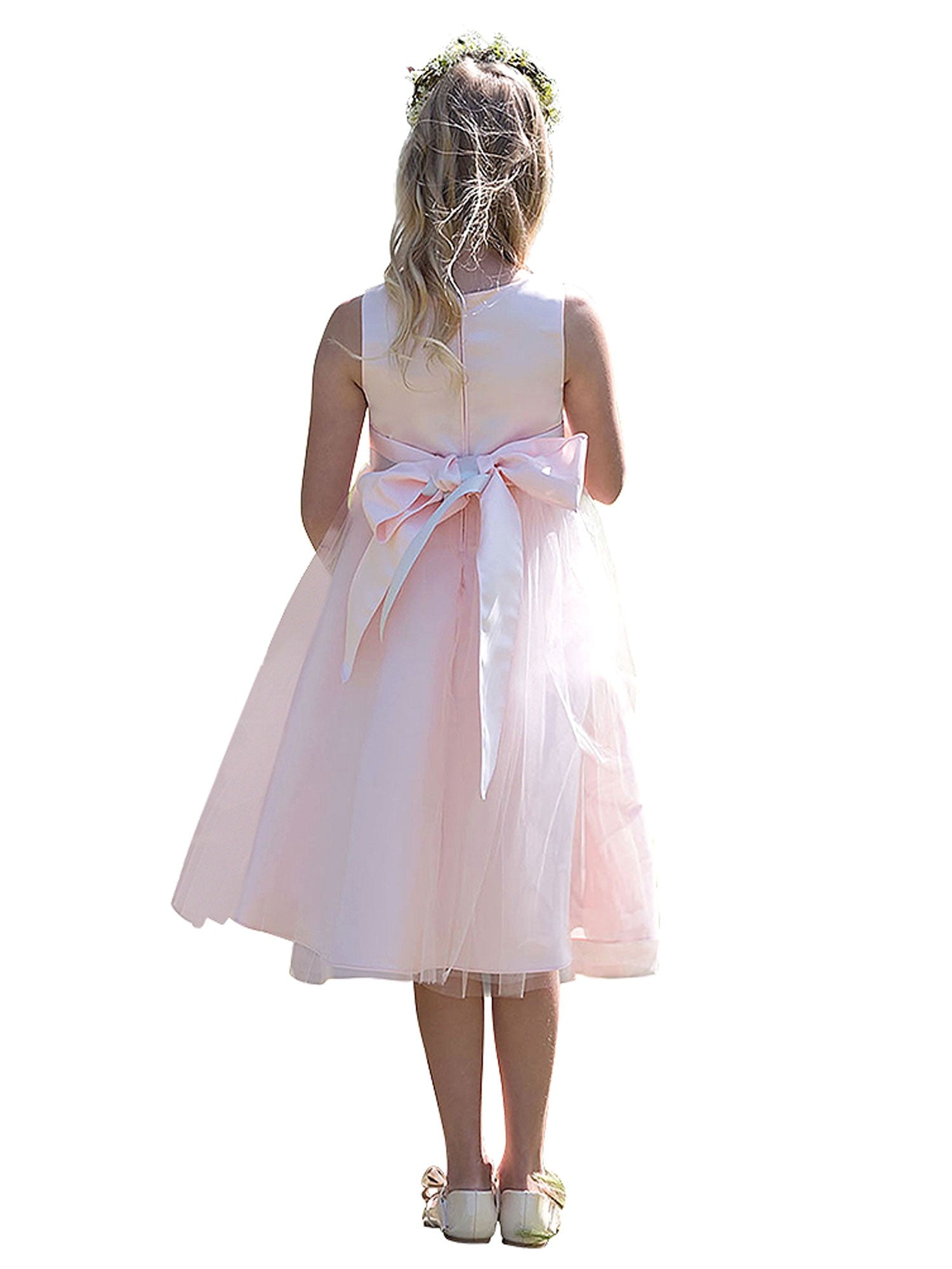 Big Girls Blush Pink Satin Tulle Brooch Flower Girl Dress - Size 8-12 - Perfect for Weddings, Pageants & Special Occasions