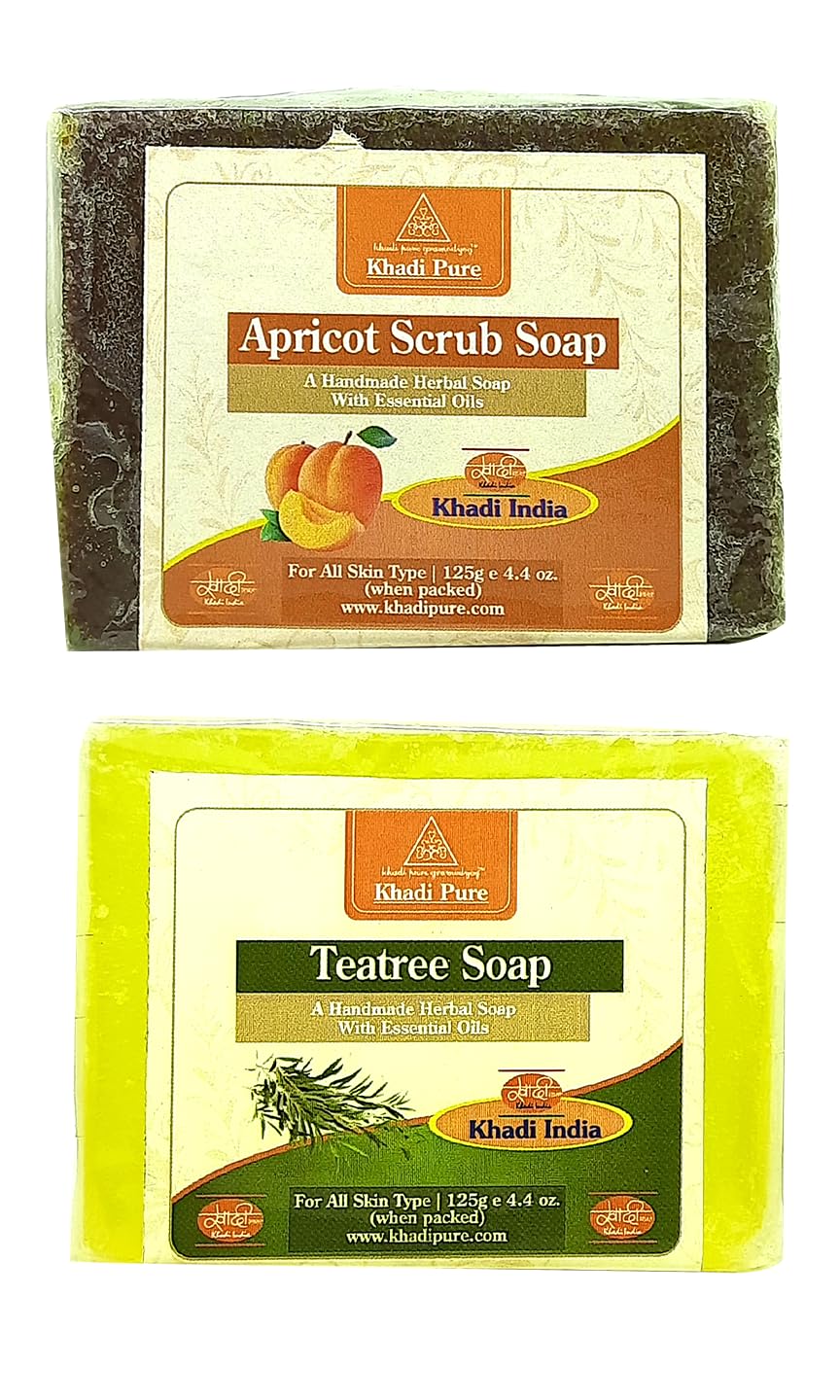 Organic Khadi Herbal Tea Tree & Apricot Face Scrub Soap (125g x 2 Pack) - Natural Exfoliating Cleanser for Acne, Oily Skin & Blackheads - Perfect for Daily Skincare Routine & Spa Treatment